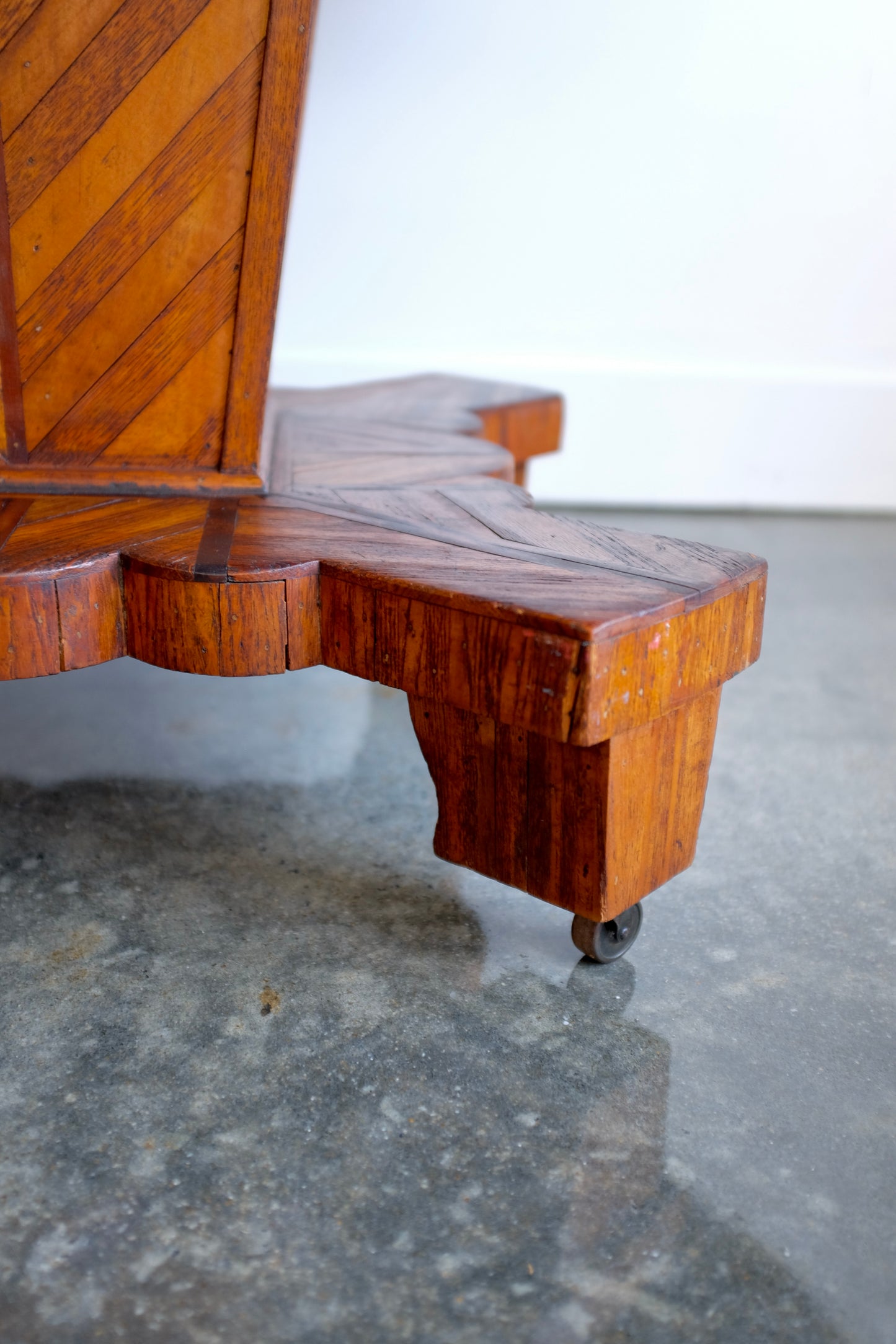 Folk Art Parquetry Arts & Crafts Dining Table on Casters