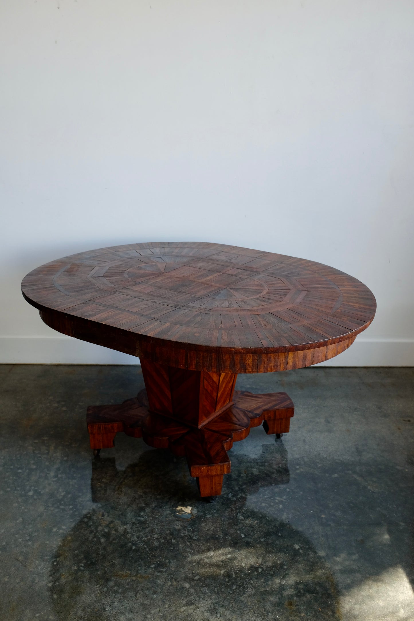 Folk Art Parquetry Arts & Crafts Dining Table on Casters