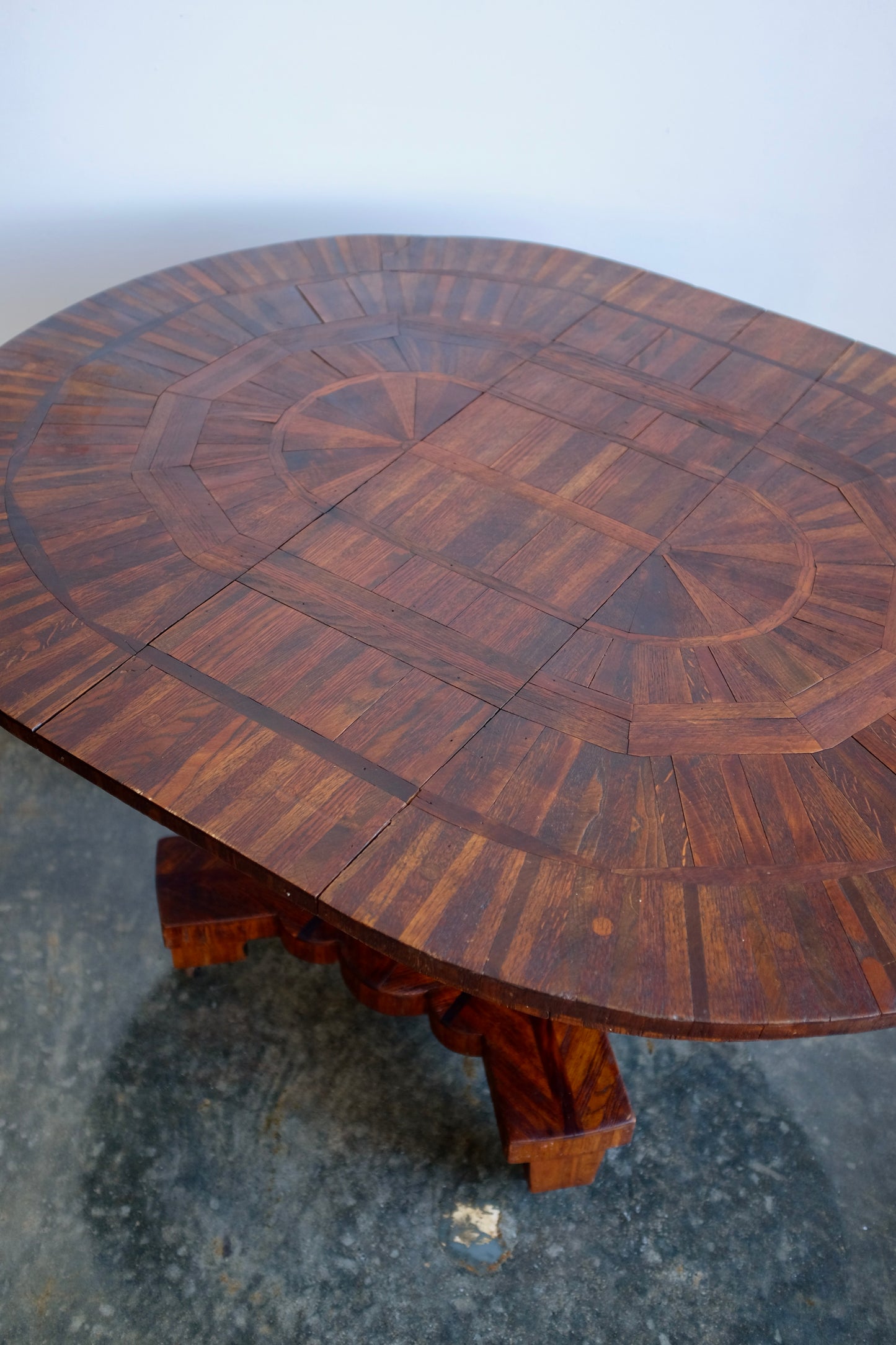 Folk Art Parquetry Arts & Crafts Dining Table on Casters