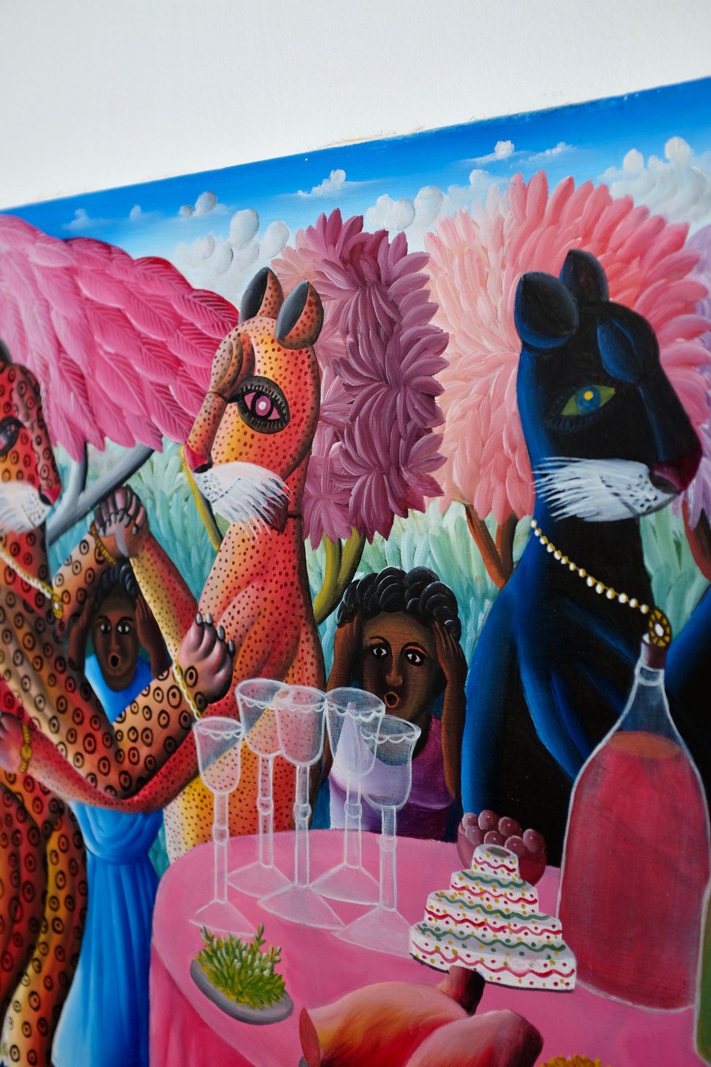 Party Scene with Jungle Cats, Haitian Painting, Fritz Merise
