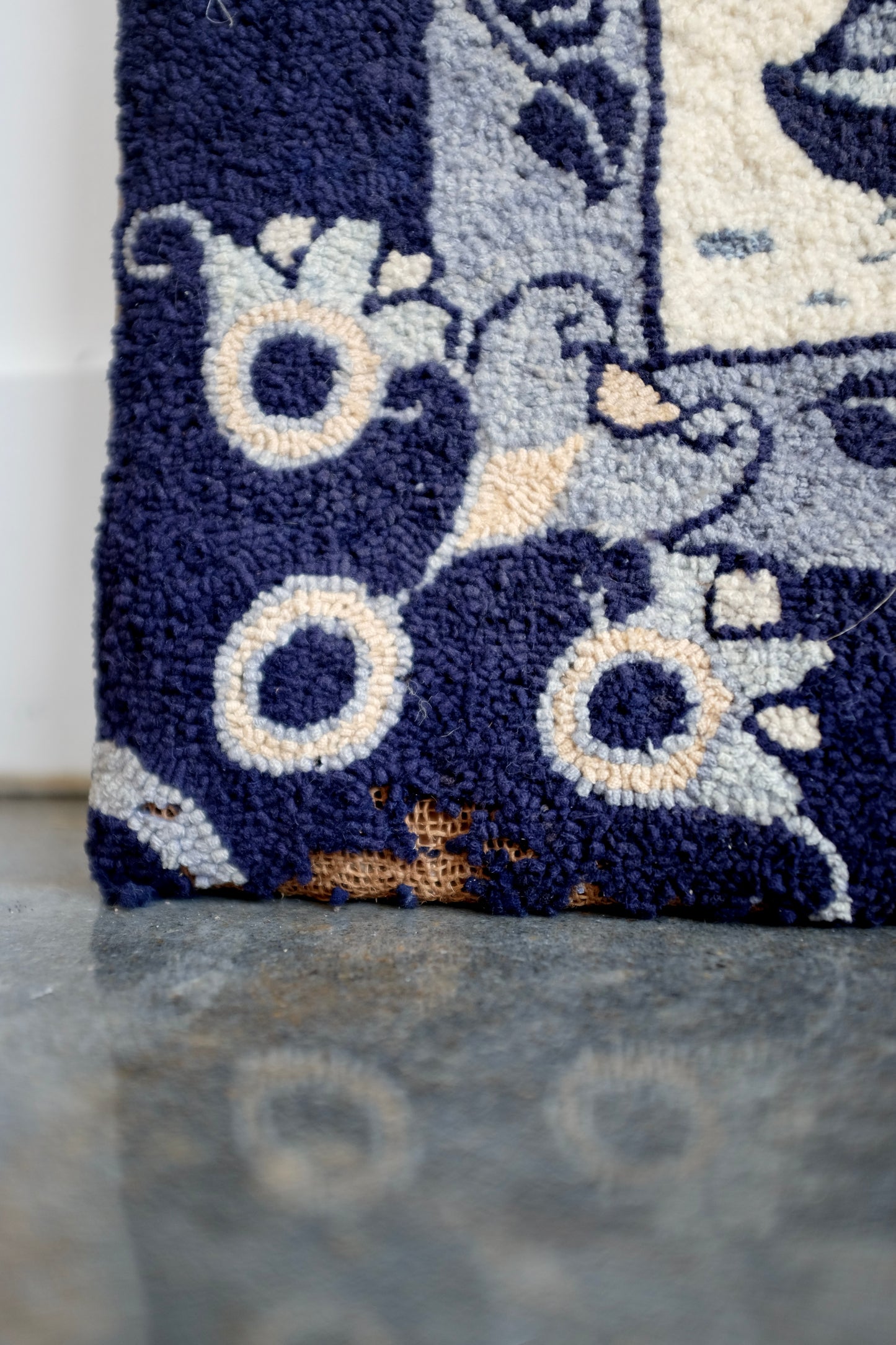 Chinoiserie Hooked Rug Mounted for Wall Hanging