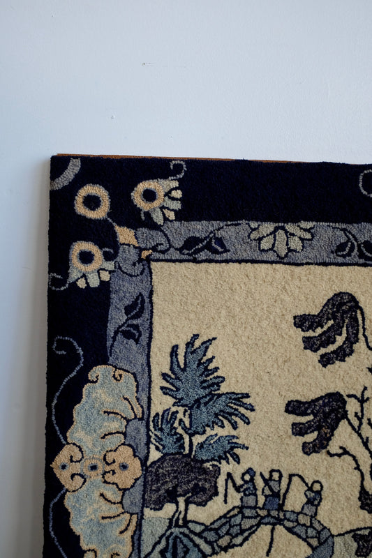 Chinoiserie Hooked Rug Mounted for Wall Hanging