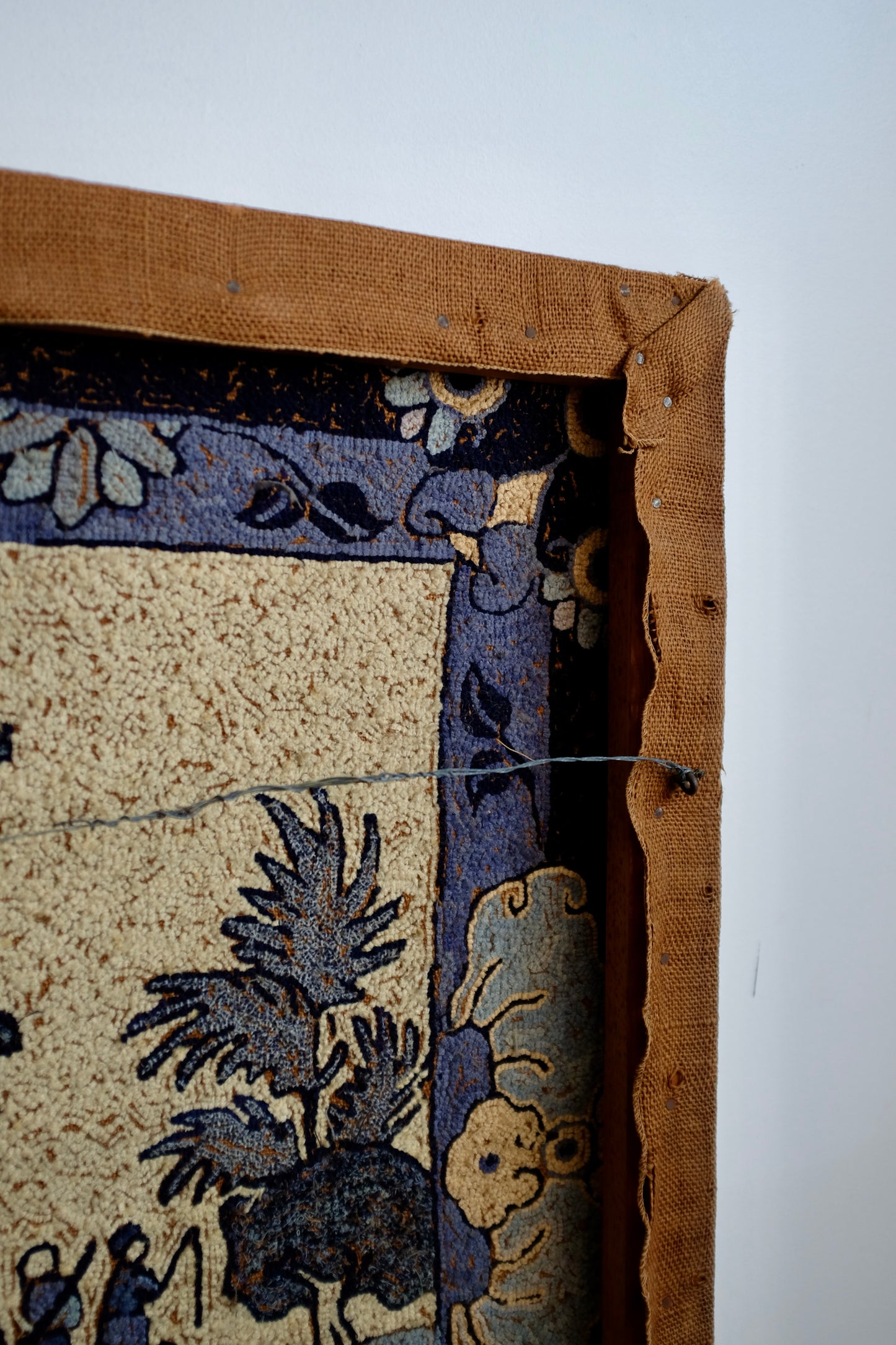 Chinoiserie Hooked Rug Mounted for Wall Hanging