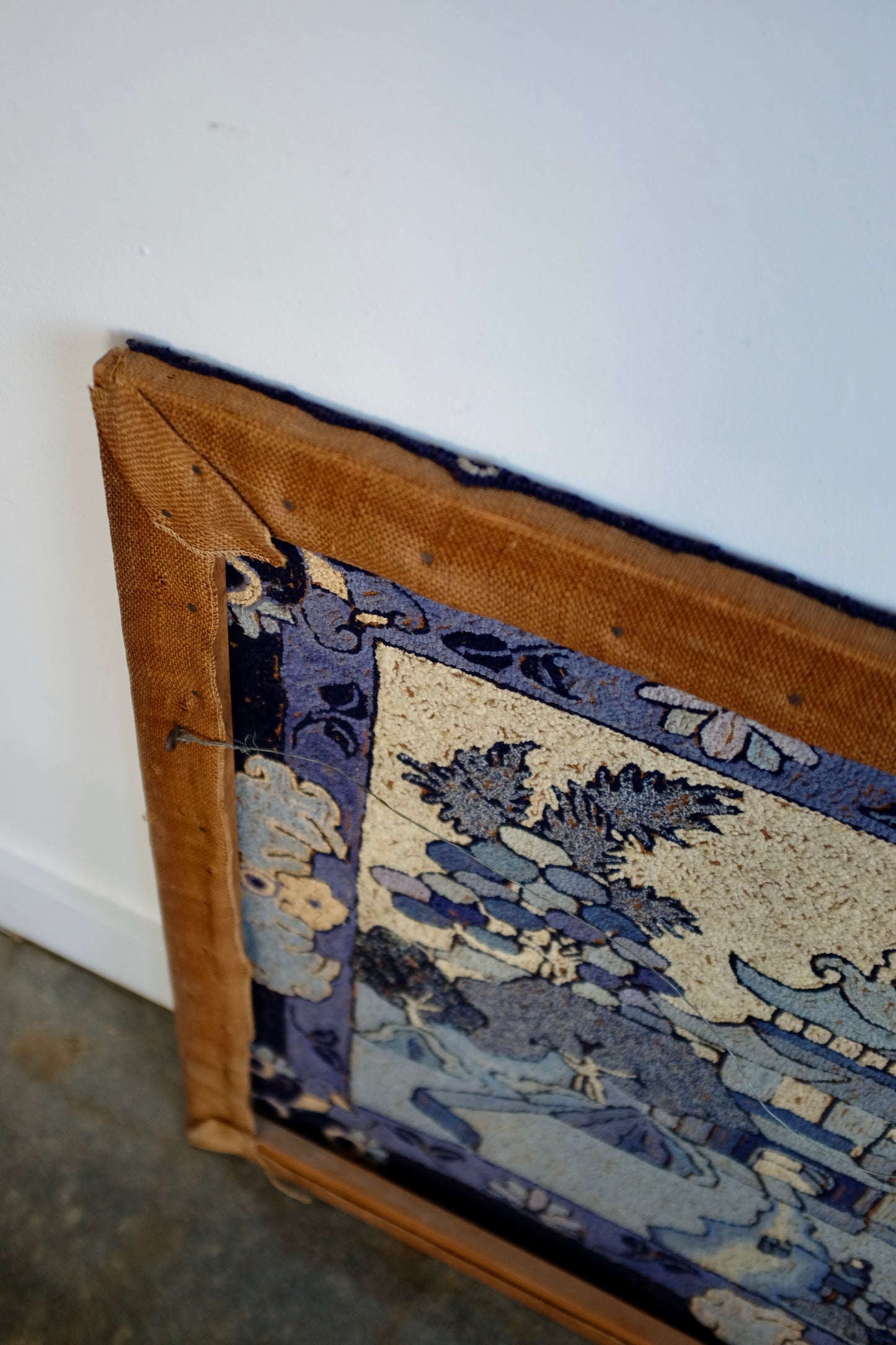 Chinoiserie Hooked Rug Mounted for Wall Hanging