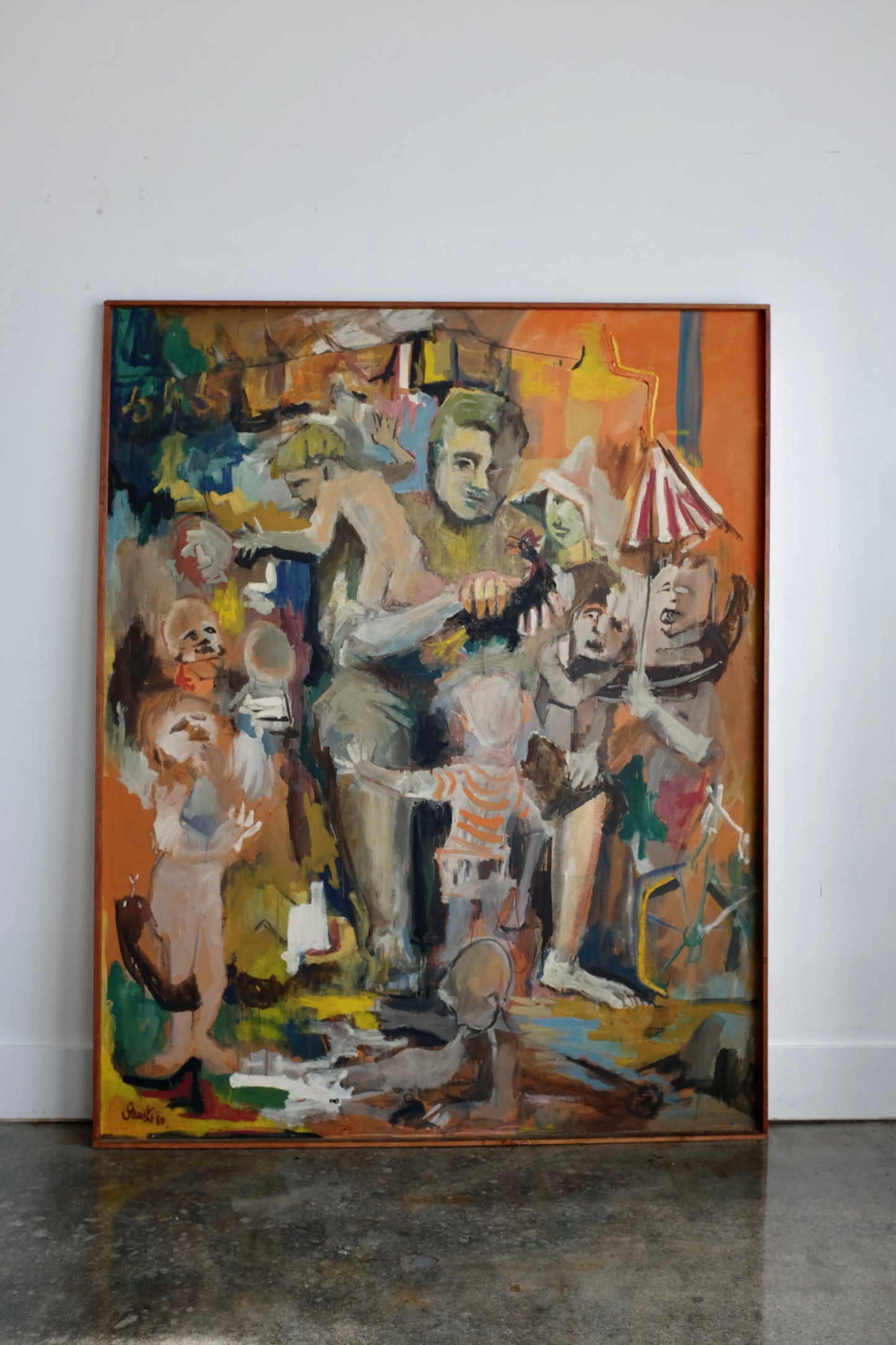 Large Midcentury Abstract Painting, Signed Stawski '60