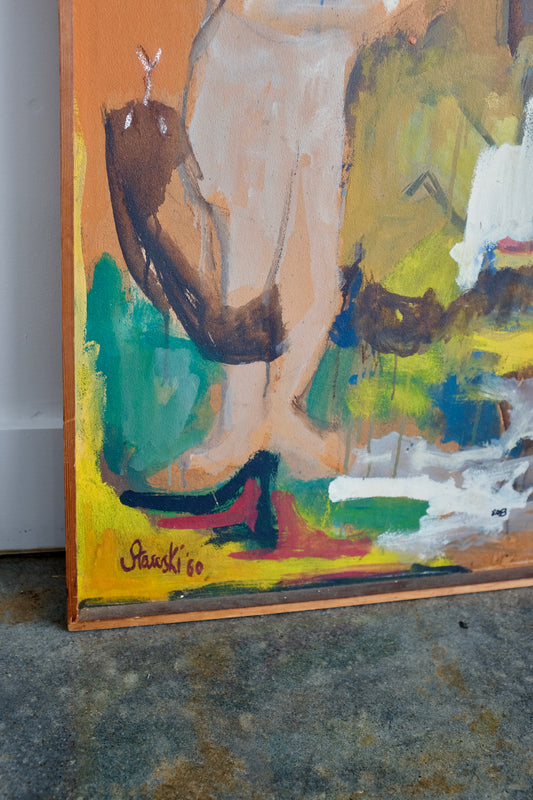Large Midcentury Abstract Painting, Signed Stawski '60
