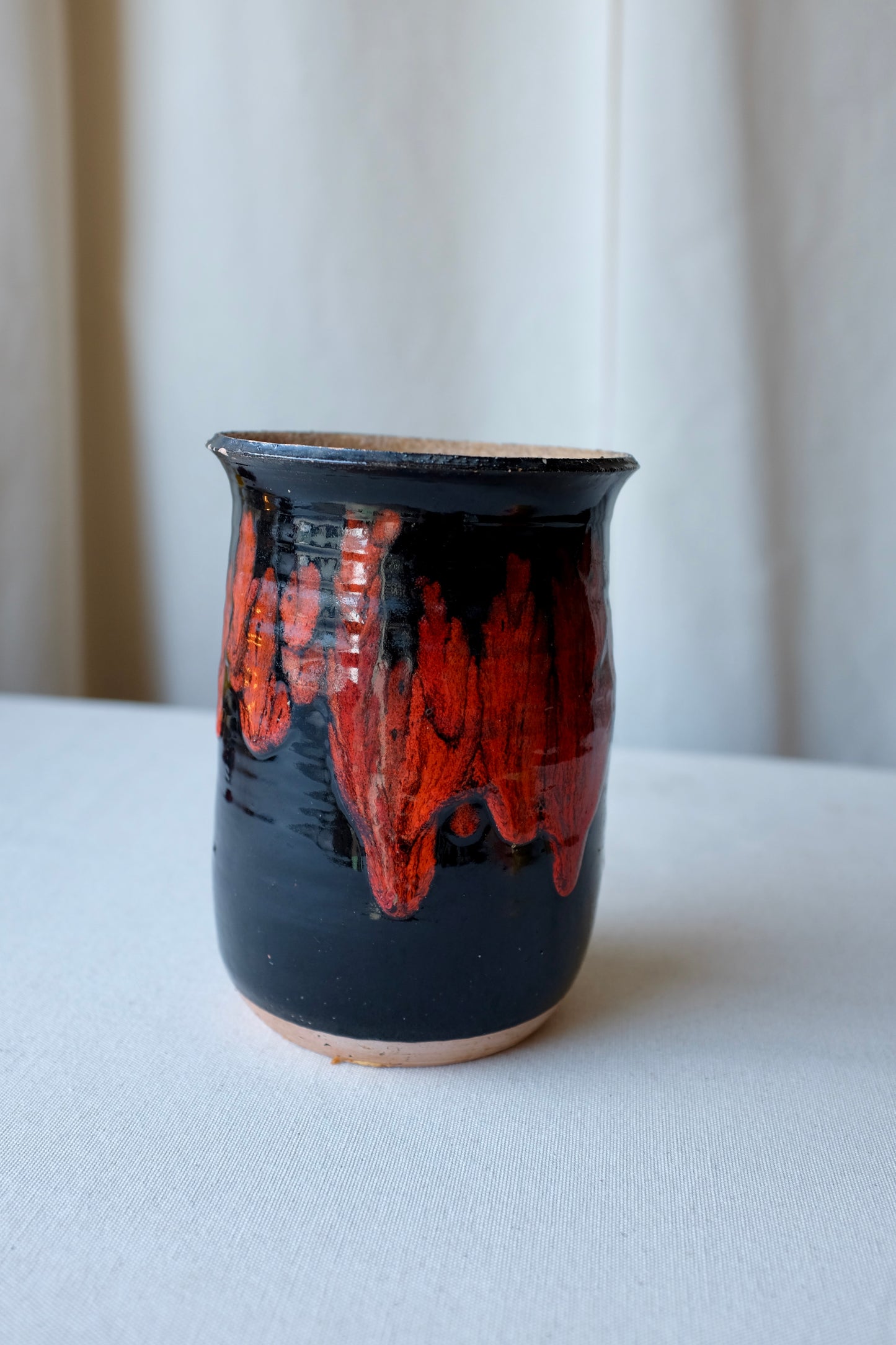 Black and Red Glazed Ceramic Vase