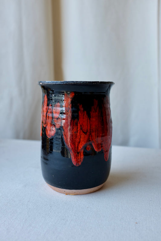Black and Red Glazed Ceramic Vase