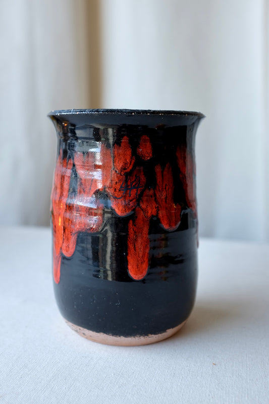 Black and Red Glazed Ceramic Vase