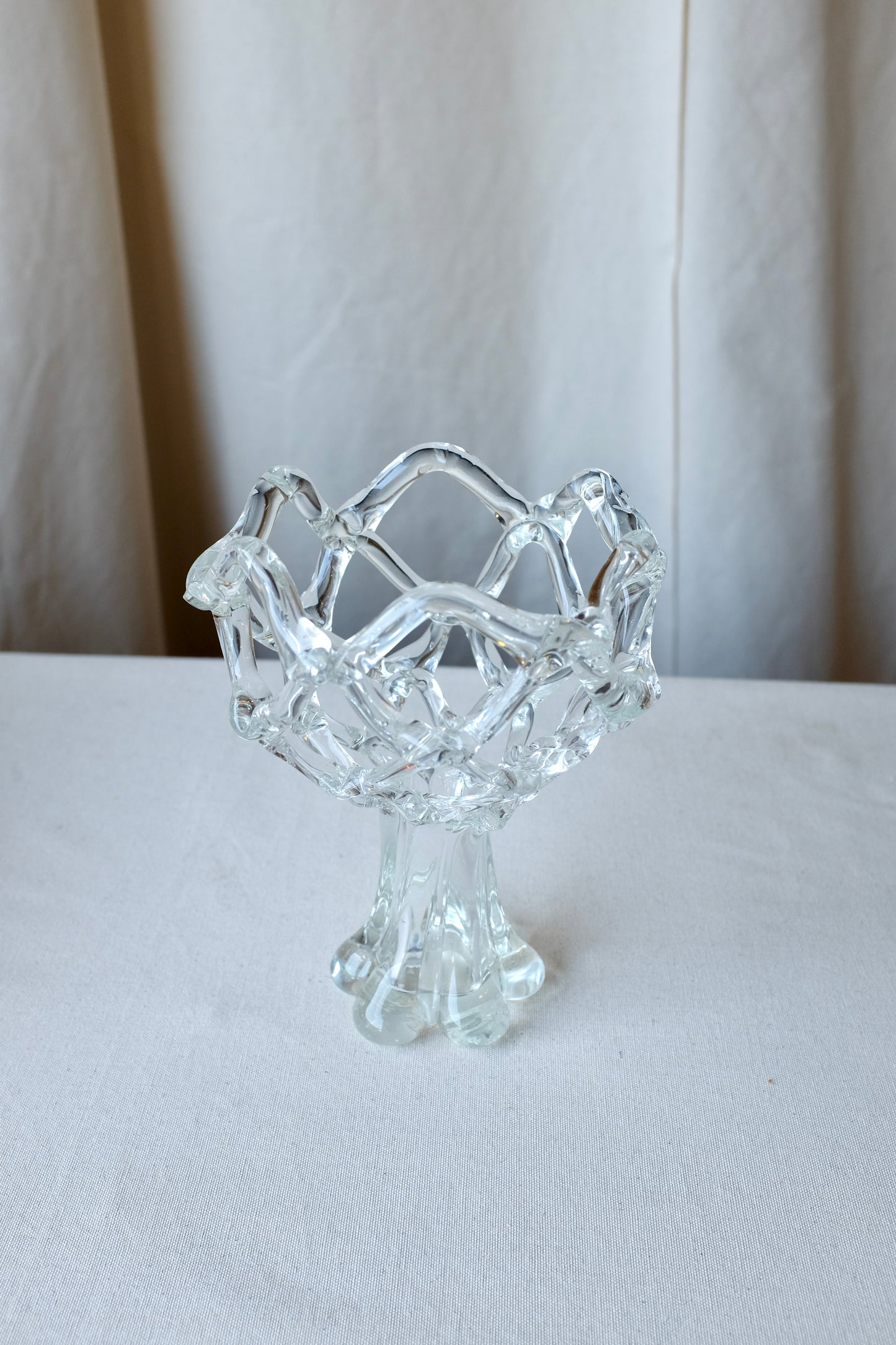 Latticework Art Glass Bowl on Stand