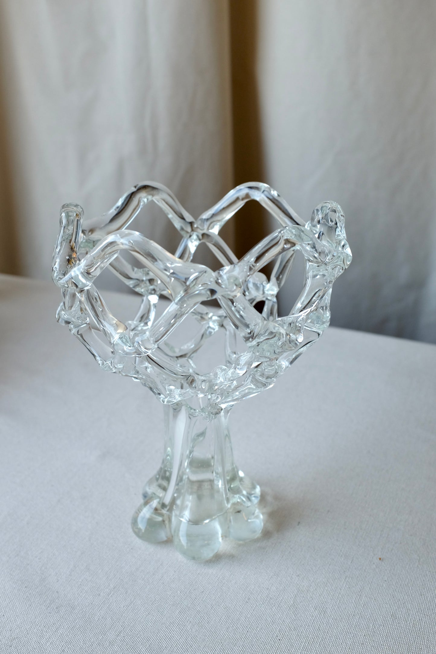 Latticework Art Glass Bowl on Stand