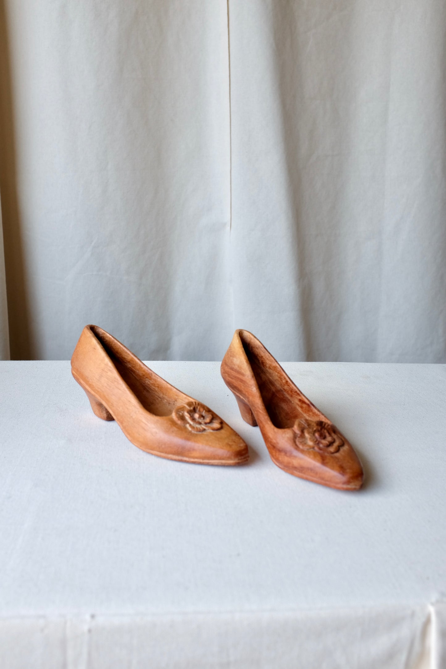 Folk Art Wood Carved High Heel Shoes