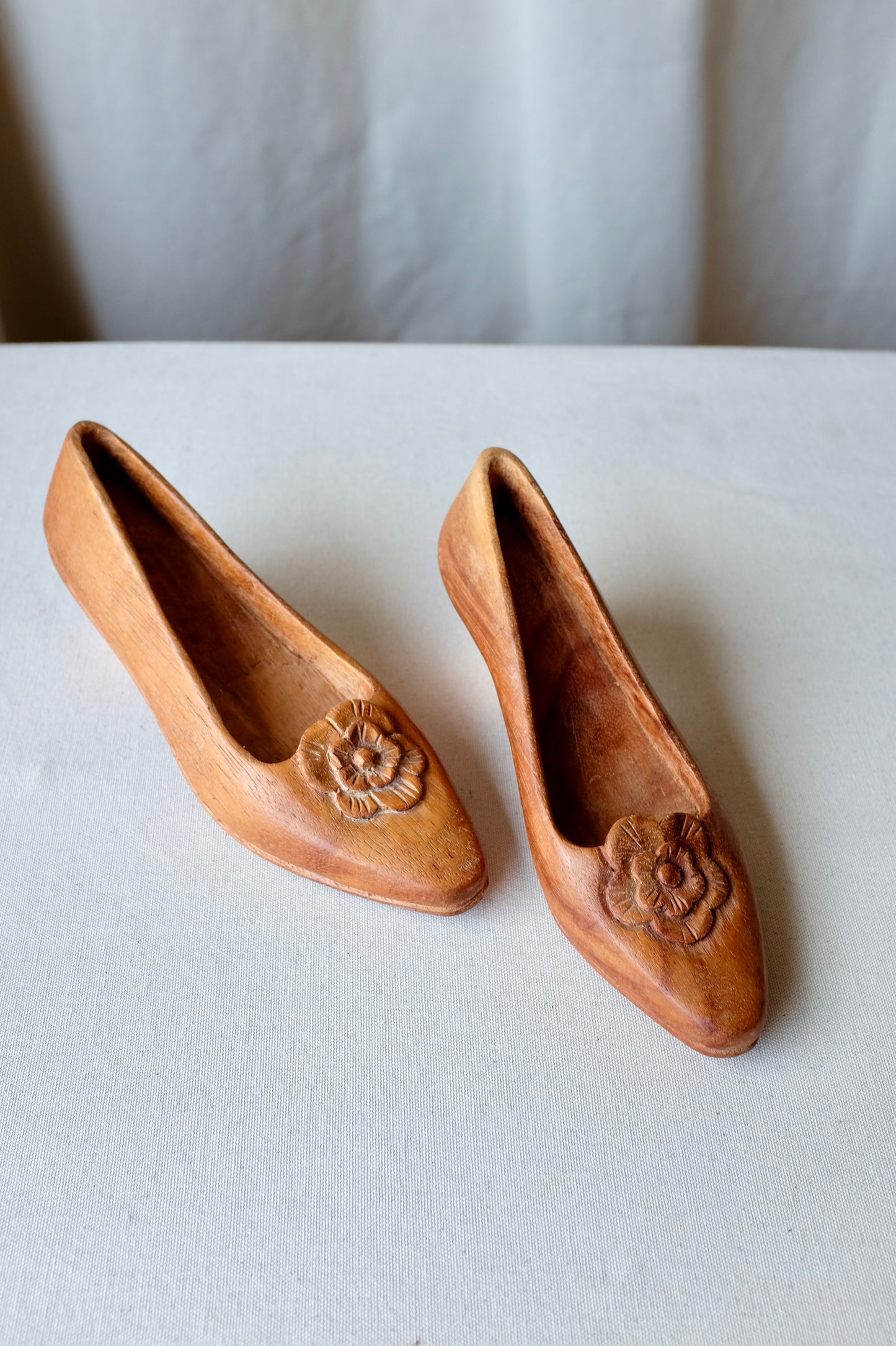Folk Art Wood Carved High Heel Shoes