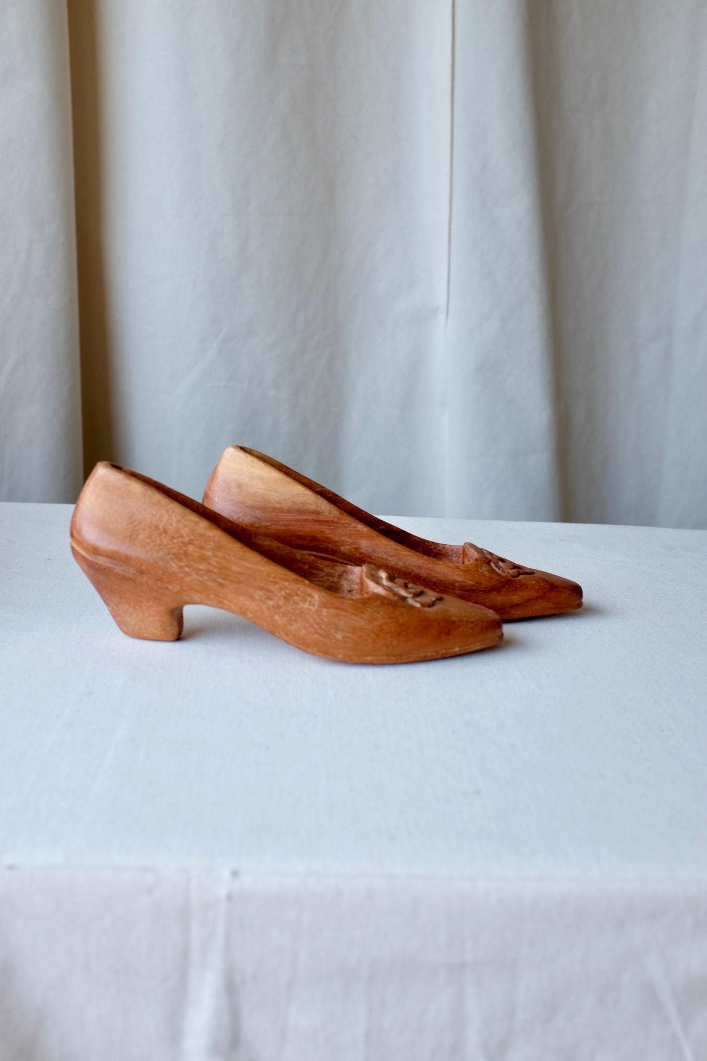Folk Art Wood Carved High Heel Shoes
