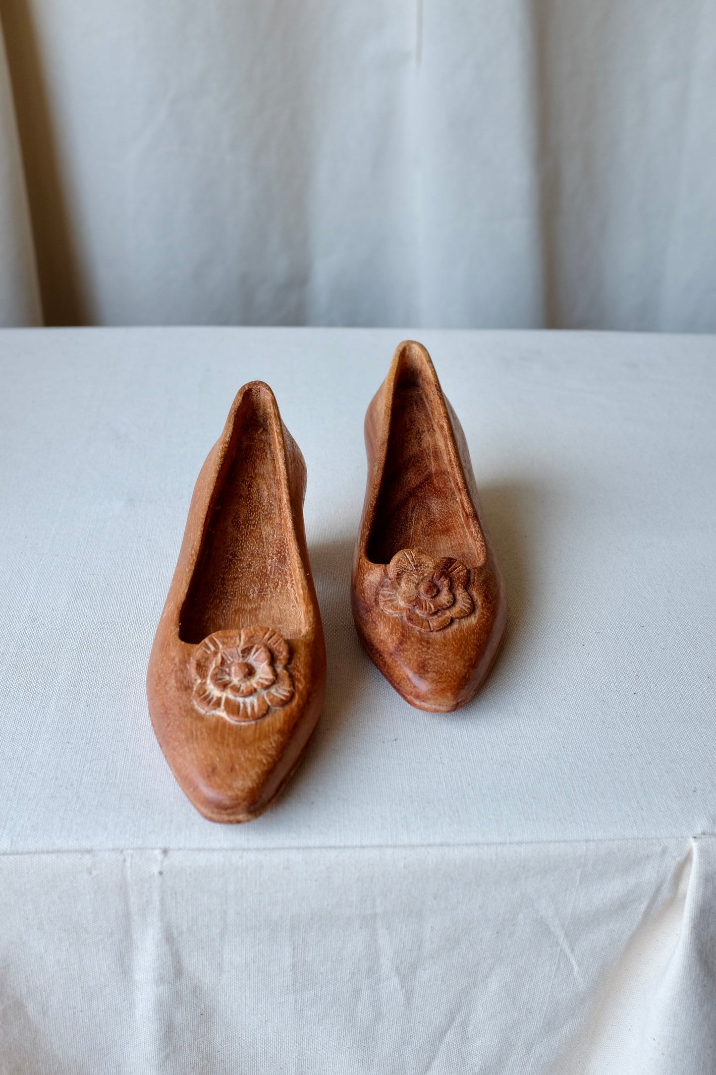 Folk Art Wood Carved High Heel Shoes