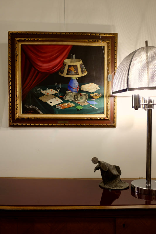 Still Life Painting of Games Table and Drinks, Alfano Dardari