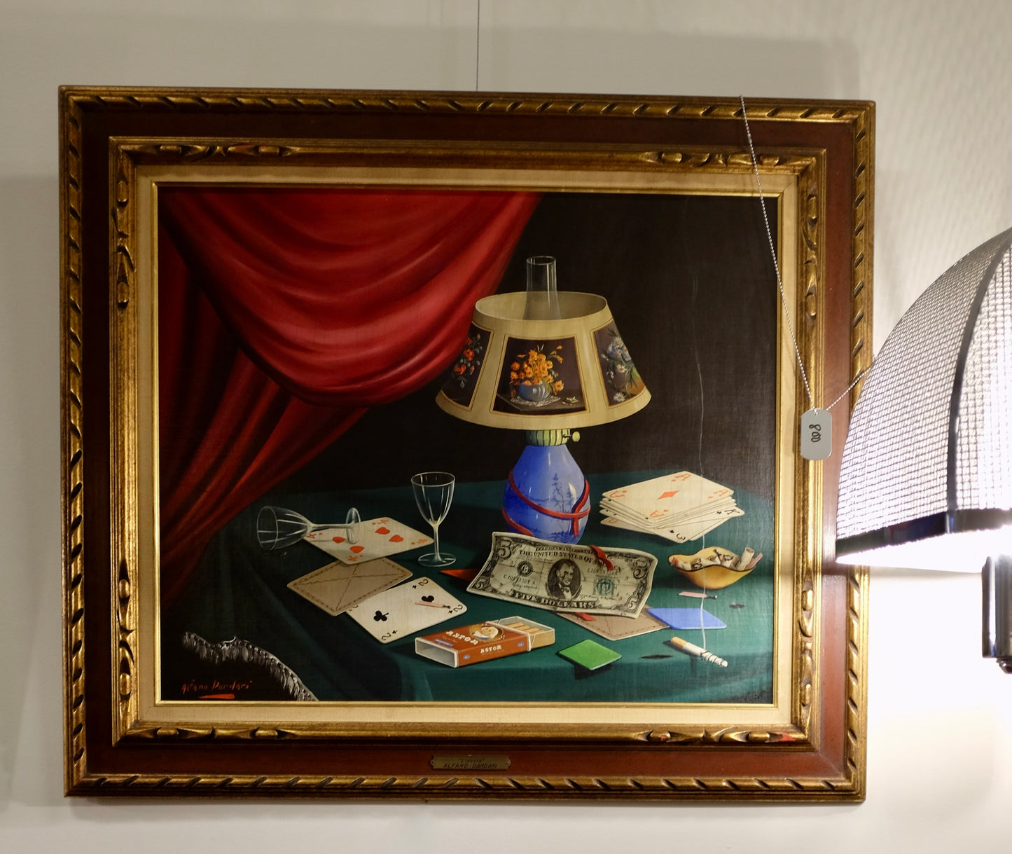 Still Life Painting of Games Table and Drinks, Alfano Dardari