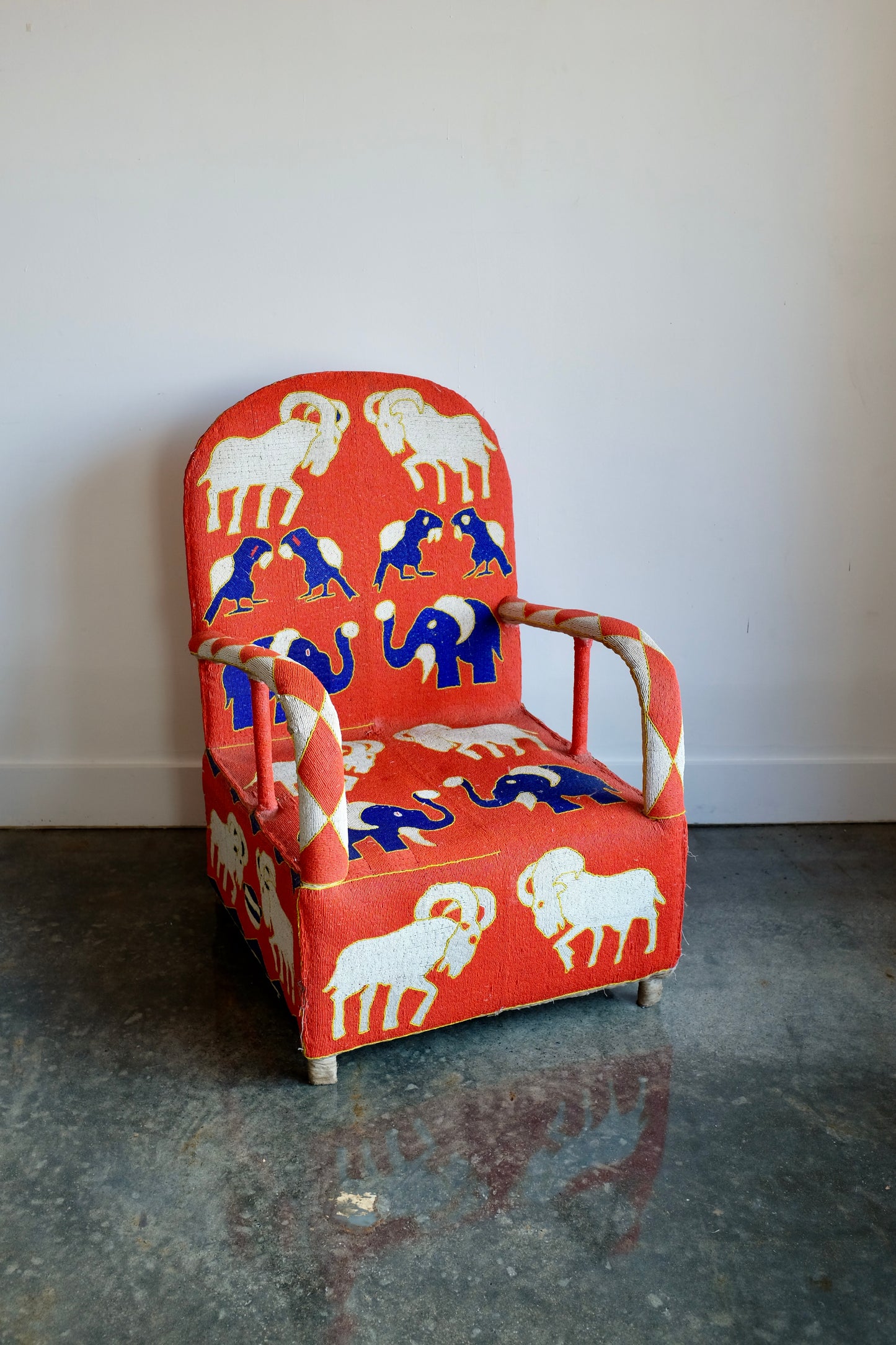 Red Yoruba Beaded Armchair, Nigeria