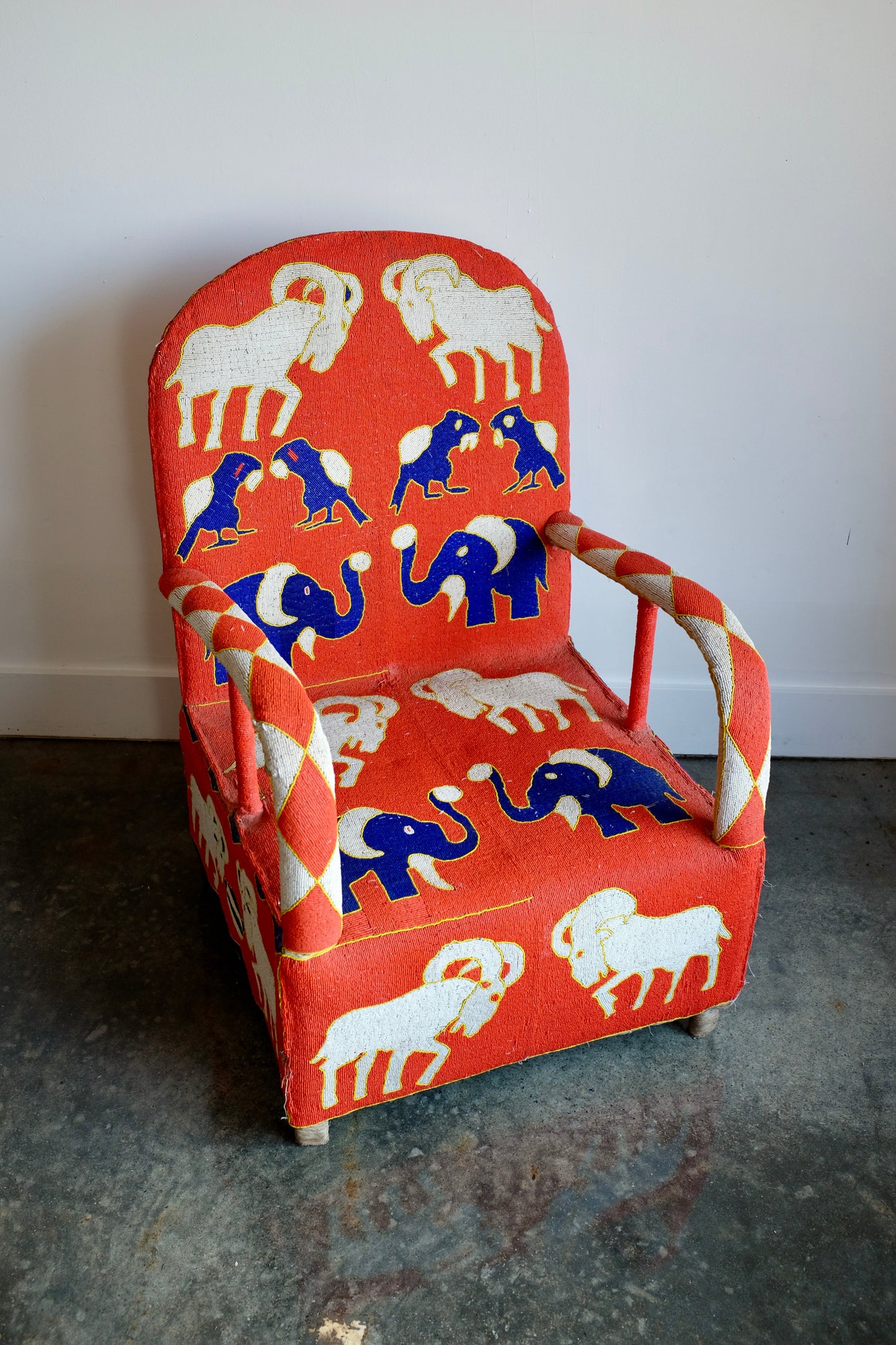 Red Yoruba Beaded Armchair, Nigeria