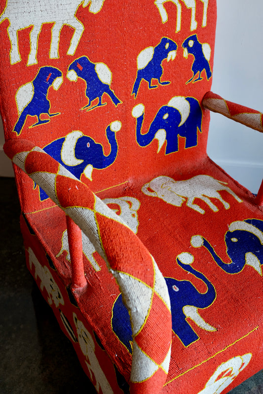 Red Yoruba Beaded Armchair, Nigeria