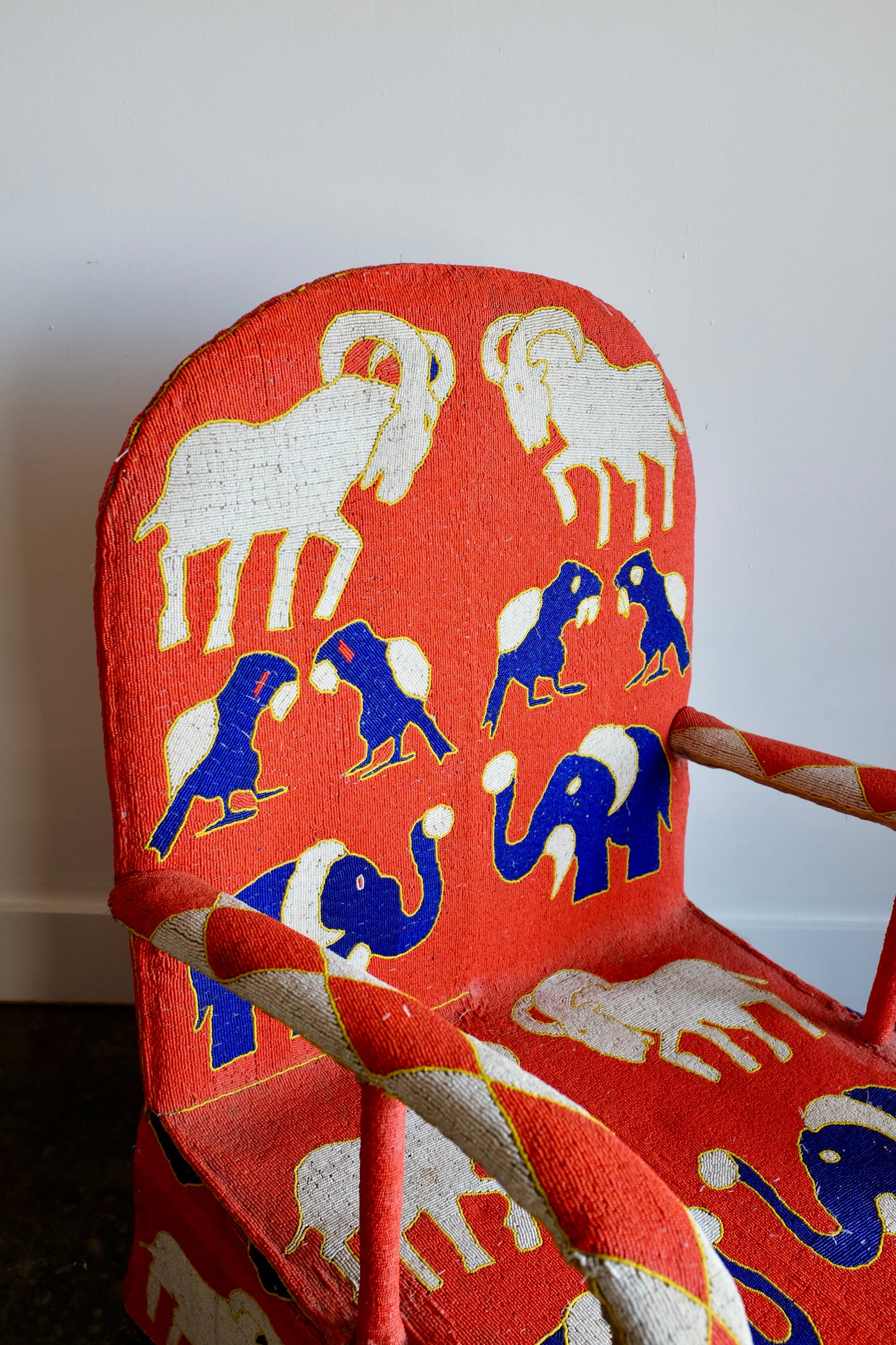 Red Yoruba Beaded Armchair, Nigeria