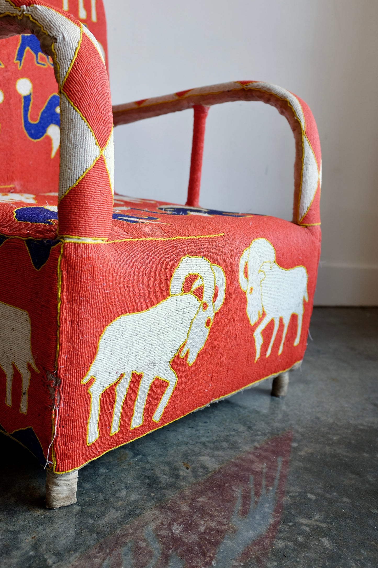Red Yoruba Beaded Armchair, Nigeria