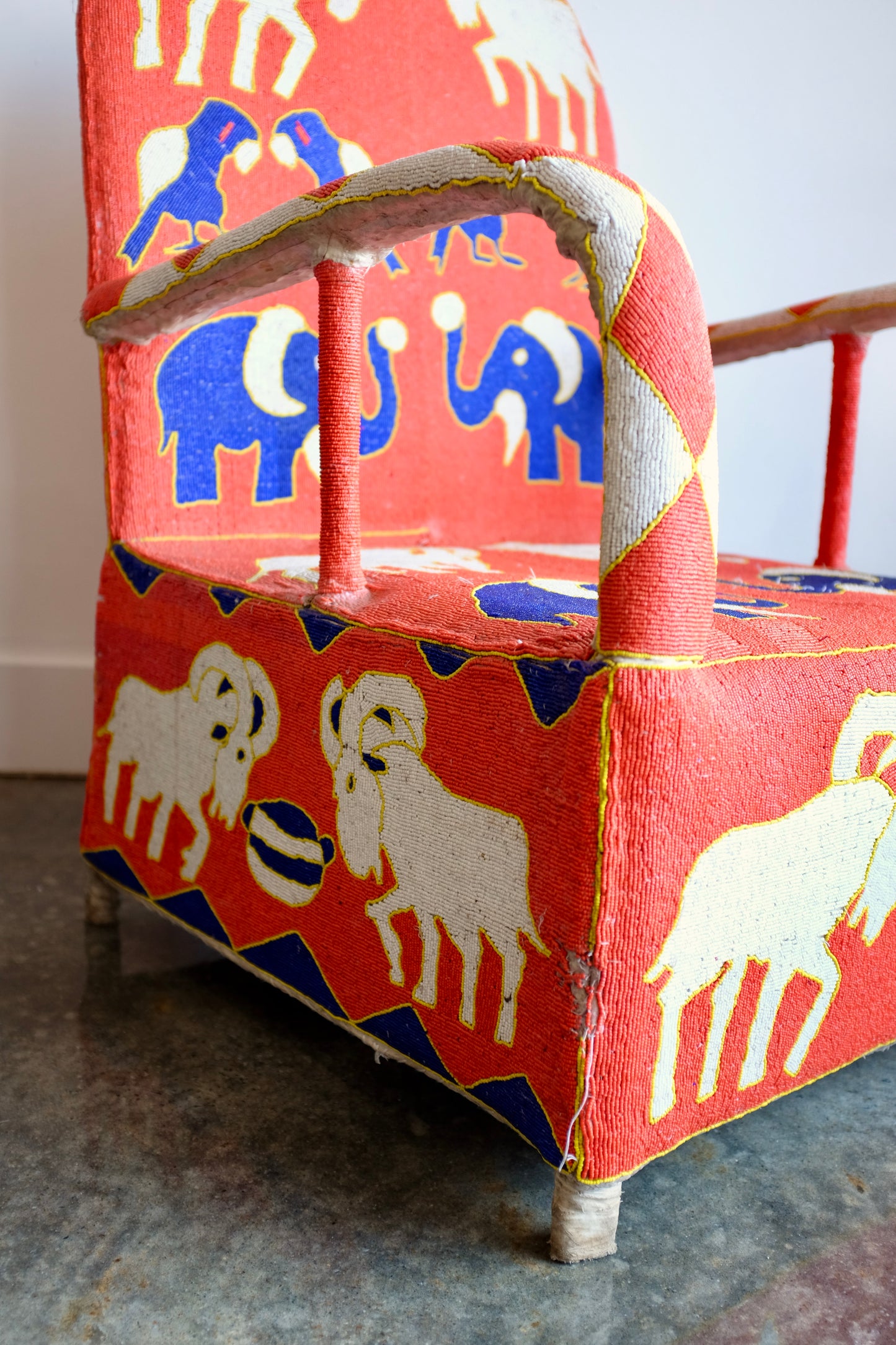 Red Yoruba Beaded Armchair, Nigeria