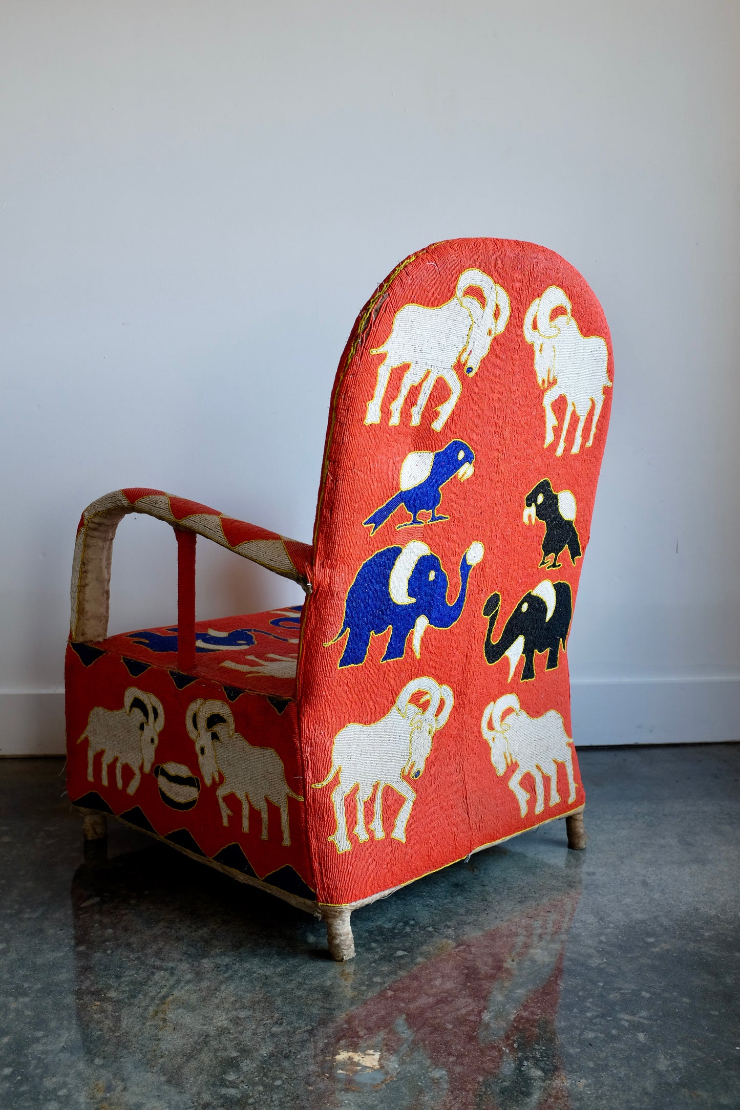 Red Yoruba Beaded Armchair, Nigeria