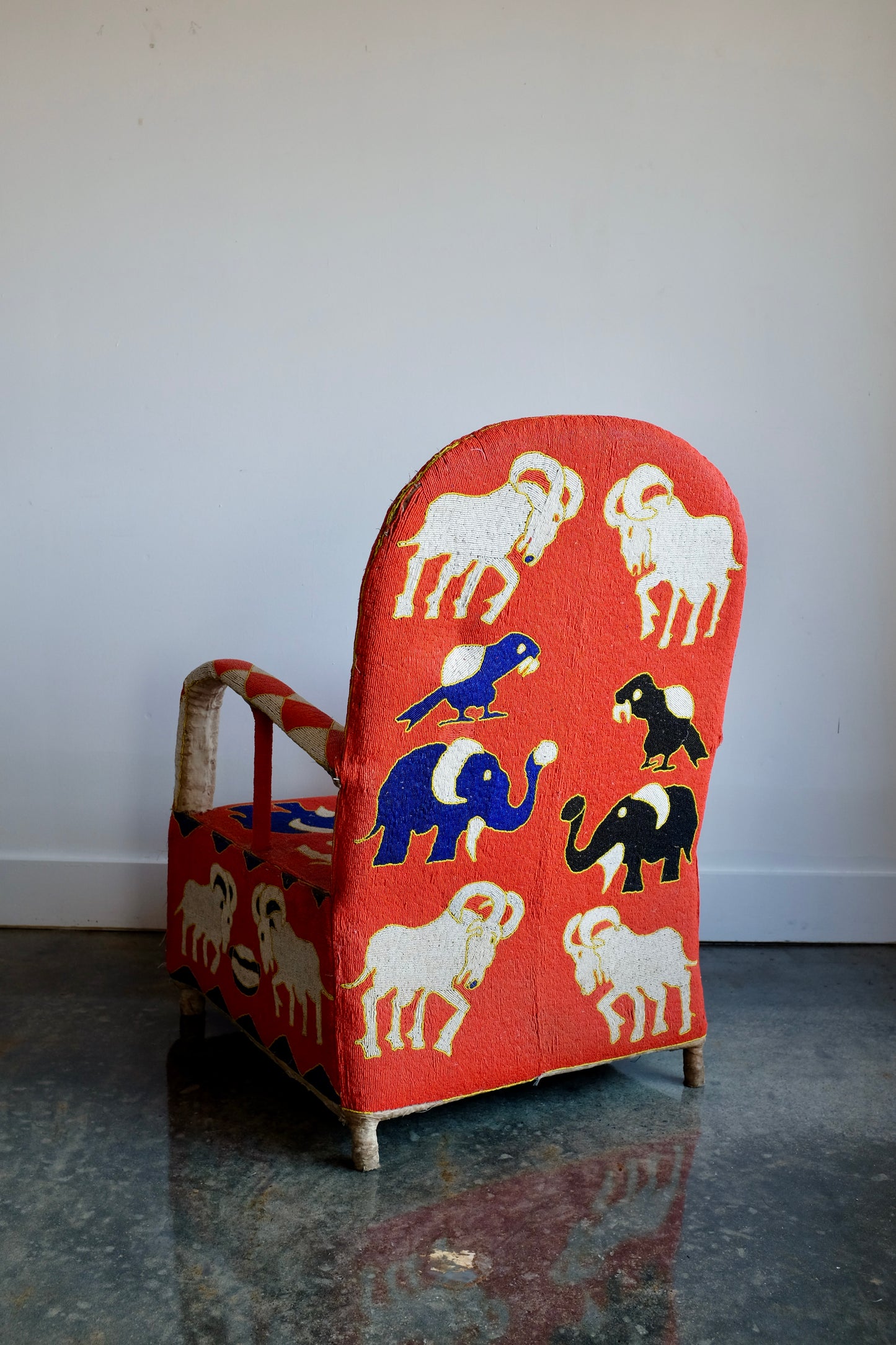 Red Yoruba Beaded Armchair, Nigeria
