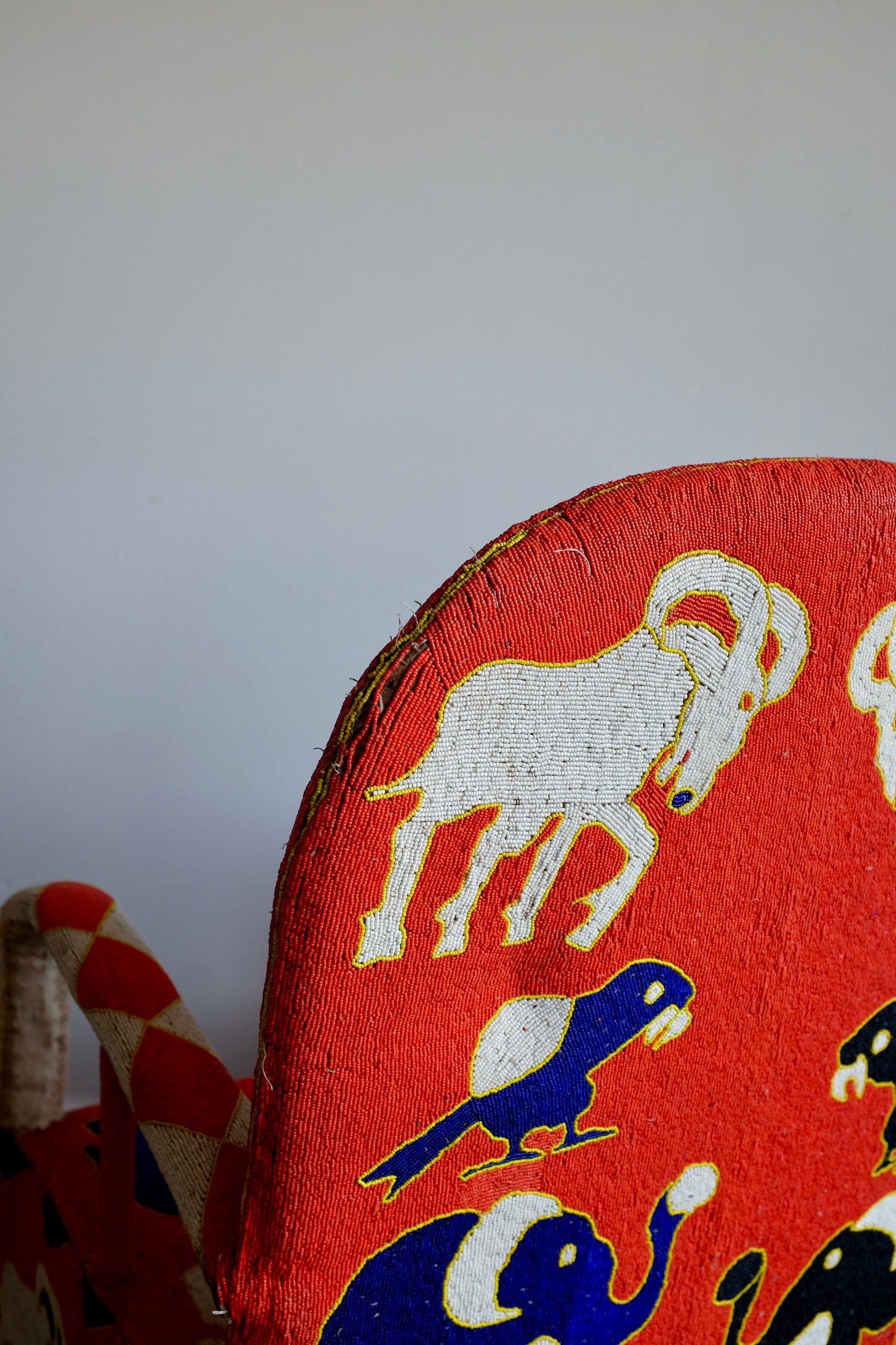 Red Yoruba Beaded Armchair, Nigeria