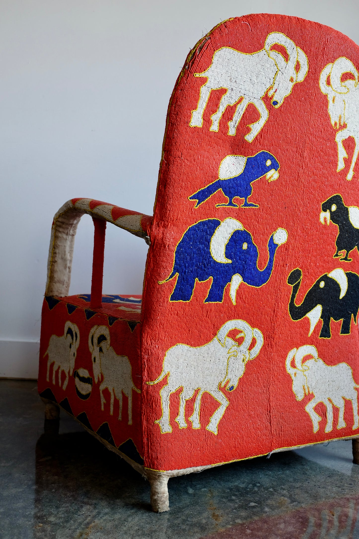 Red Yoruba Beaded Armchair, Nigeria