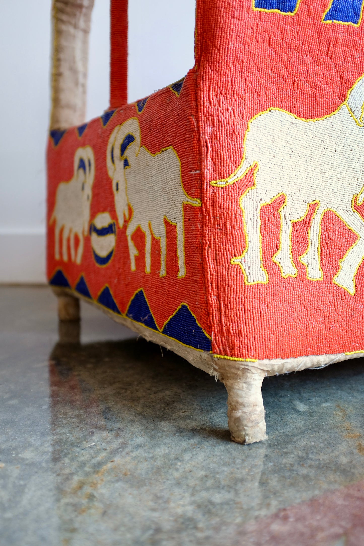 Red Yoruba Beaded Armchair, Nigeria