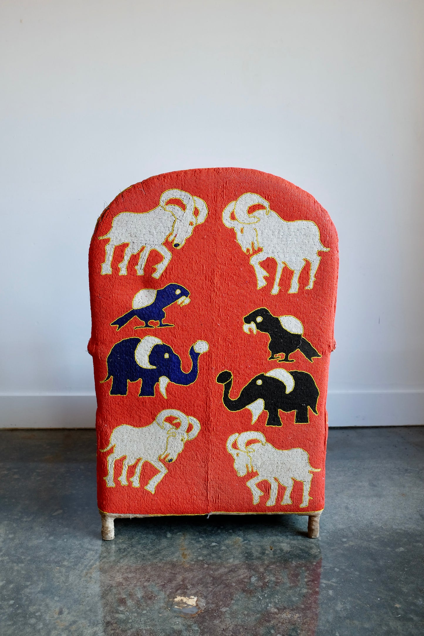 Red Yoruba Beaded Armchair, Nigeria