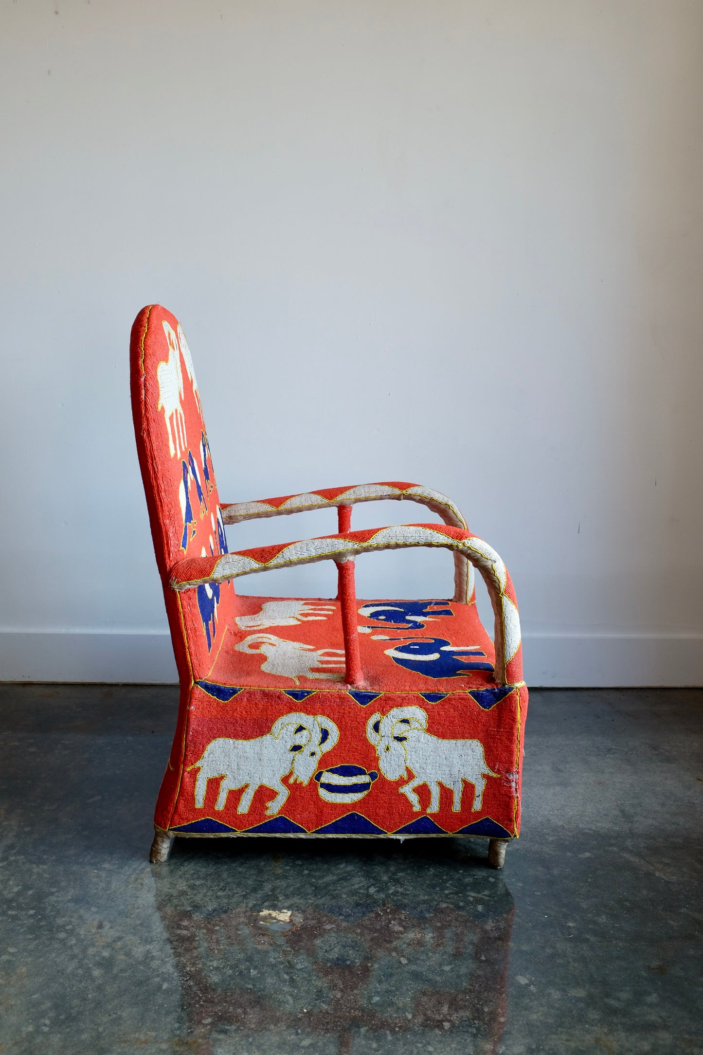 Red Yoruba Beaded Armchair, Nigeria