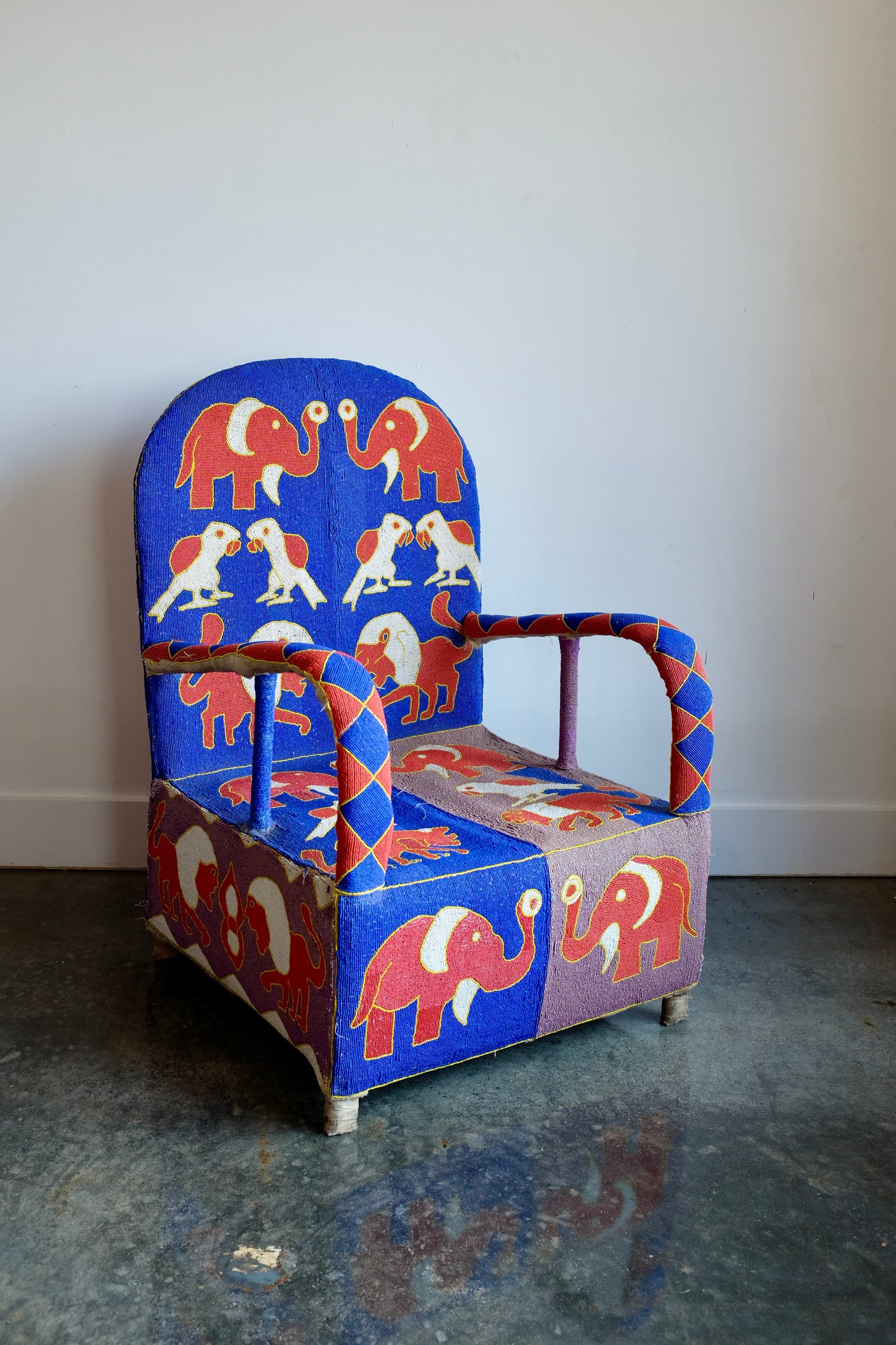 Blue Yoruba Beaded Armchair, Nigeria