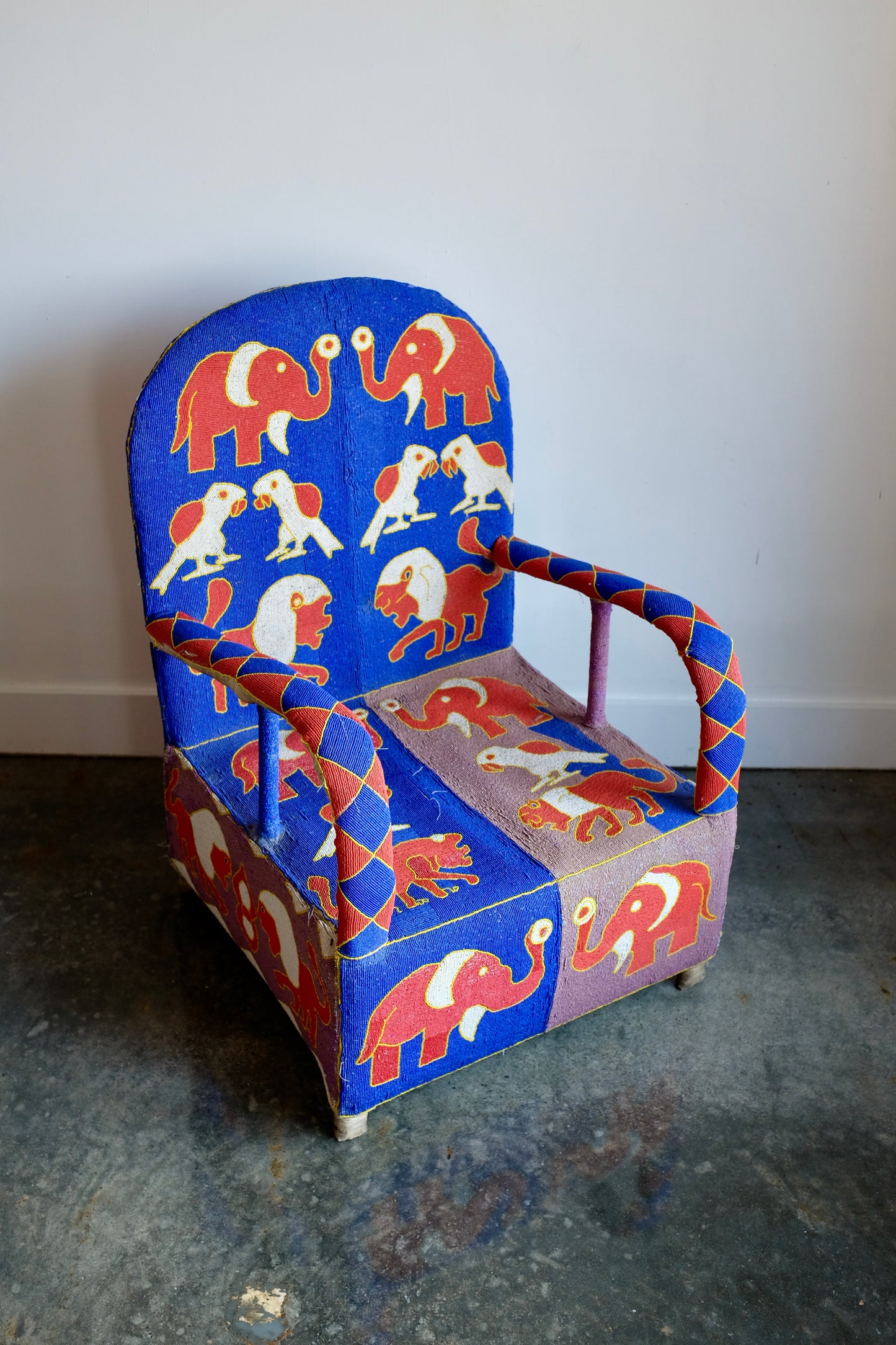 Blue Yoruba Beaded Armchair, Nigeria
