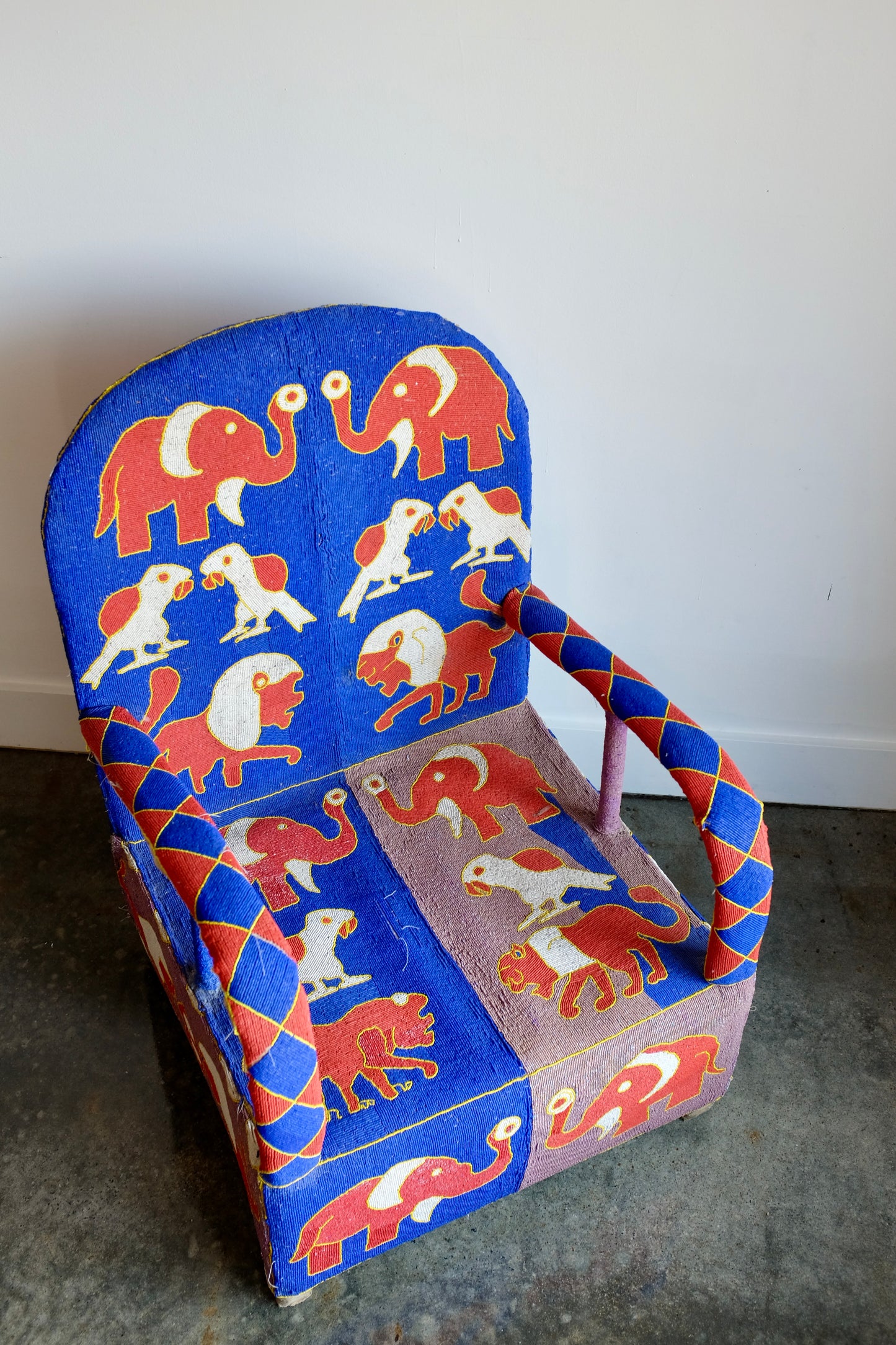 Blue Yoruba Beaded Armchair, Nigeria