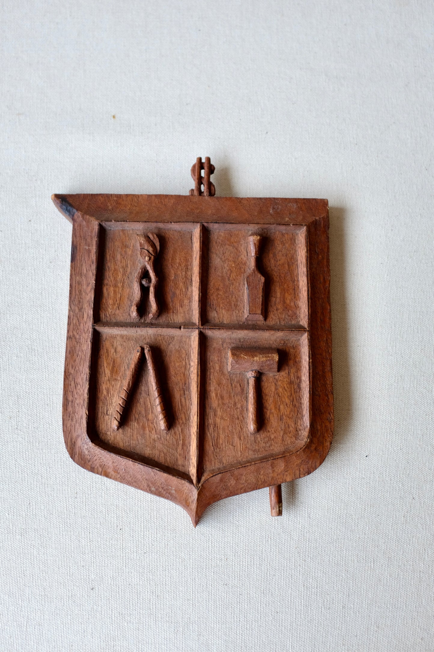 Wood Carved Hand Tools Folk Art Plaque, 1951