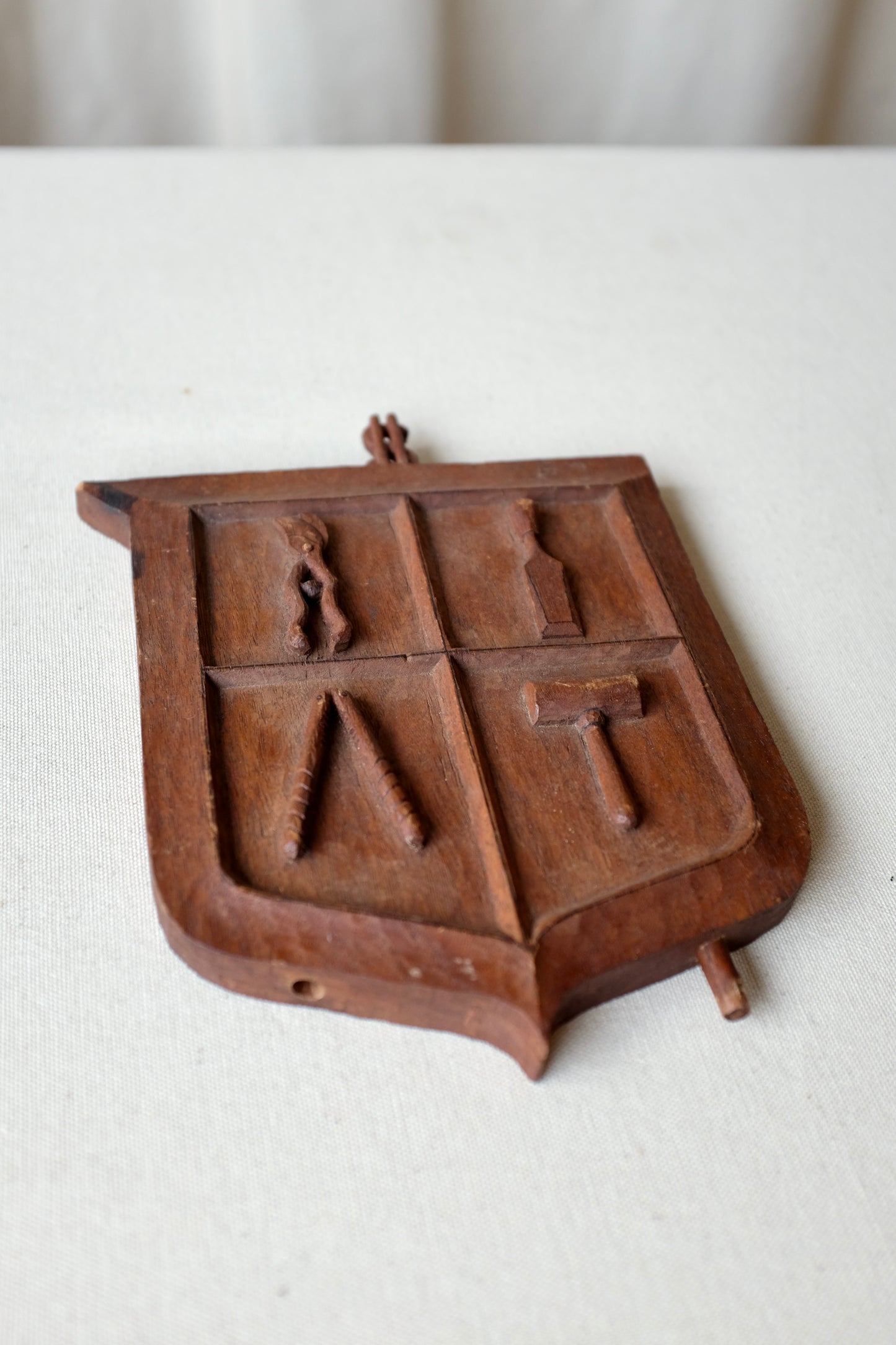 Wood Carved Hand Tools Folk Art Plaque, 1951