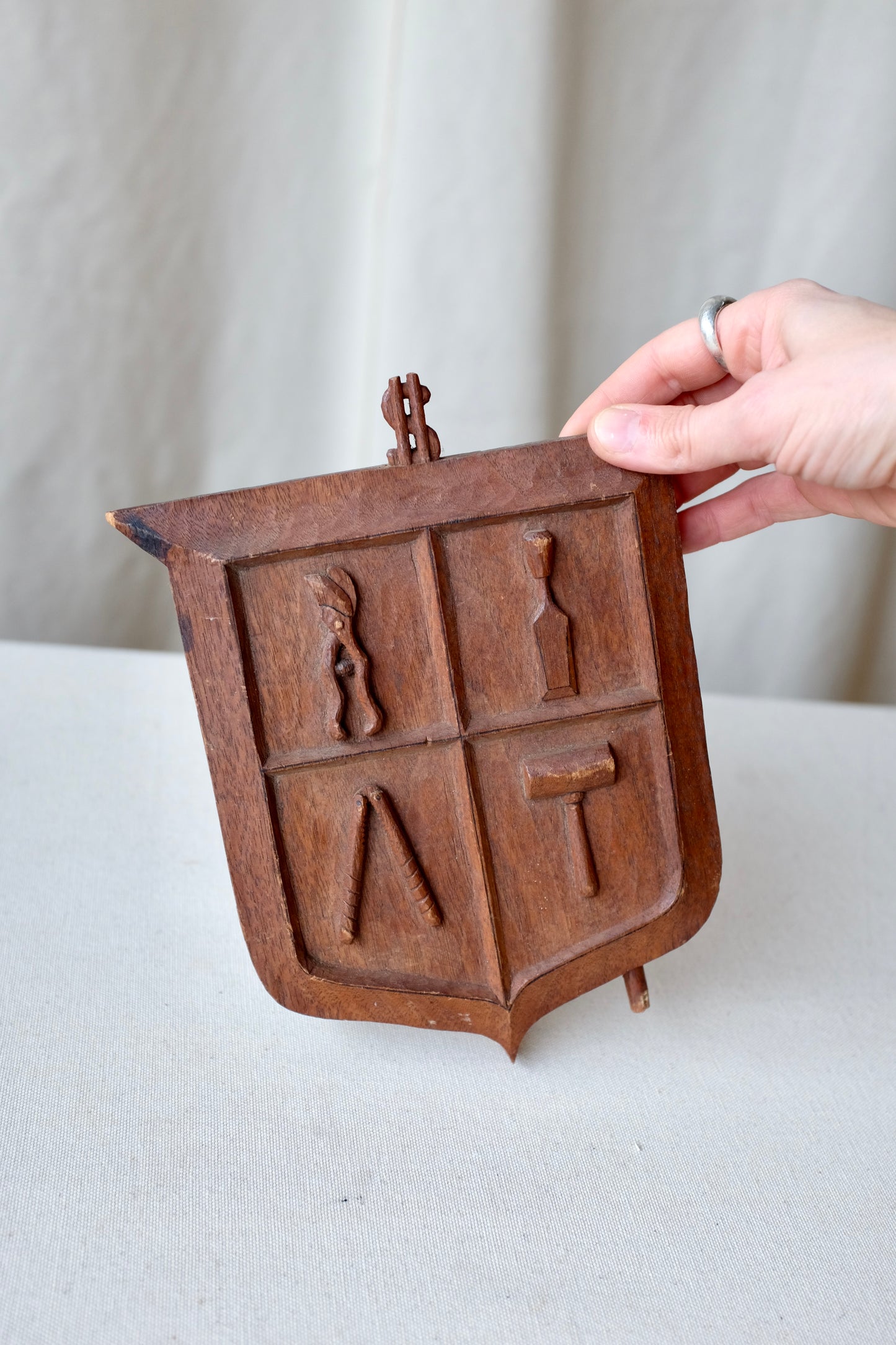 Wood Carved Hand Tools Folk Art Plaque, 1951