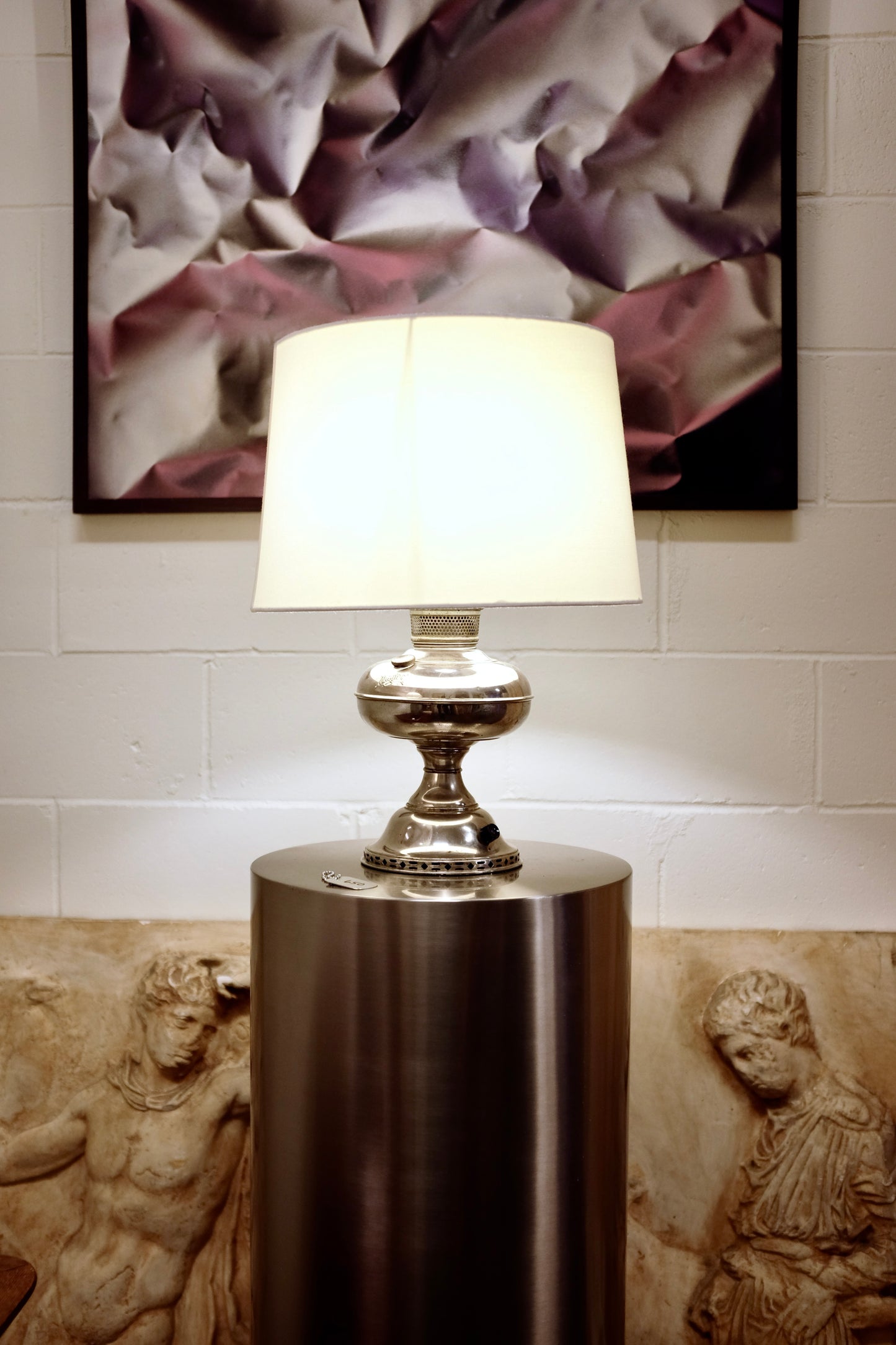 Silver Tone Converted Oil Table Lamp