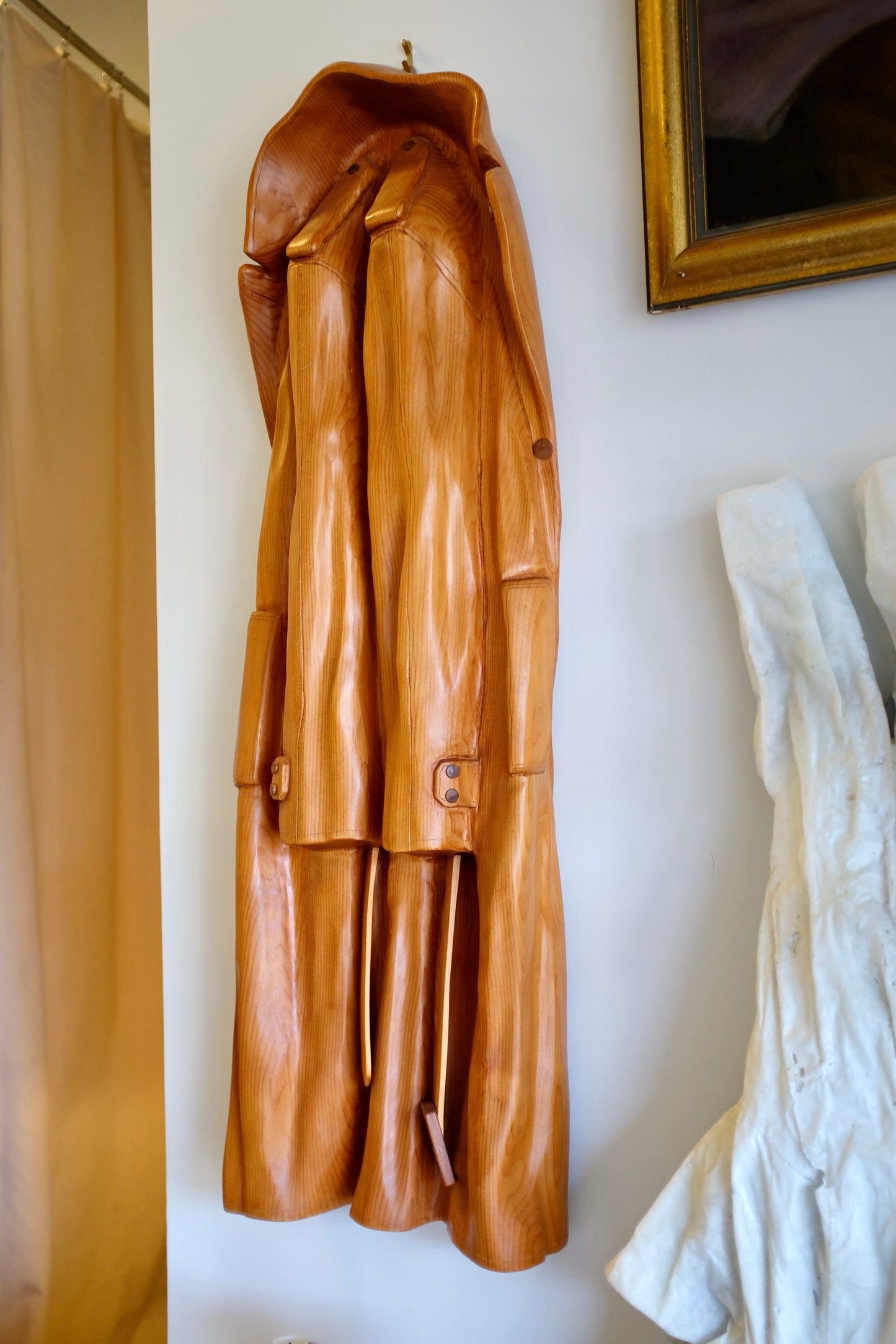 Trench Coat, Wood Sculpture, Rene Megroz, 1998