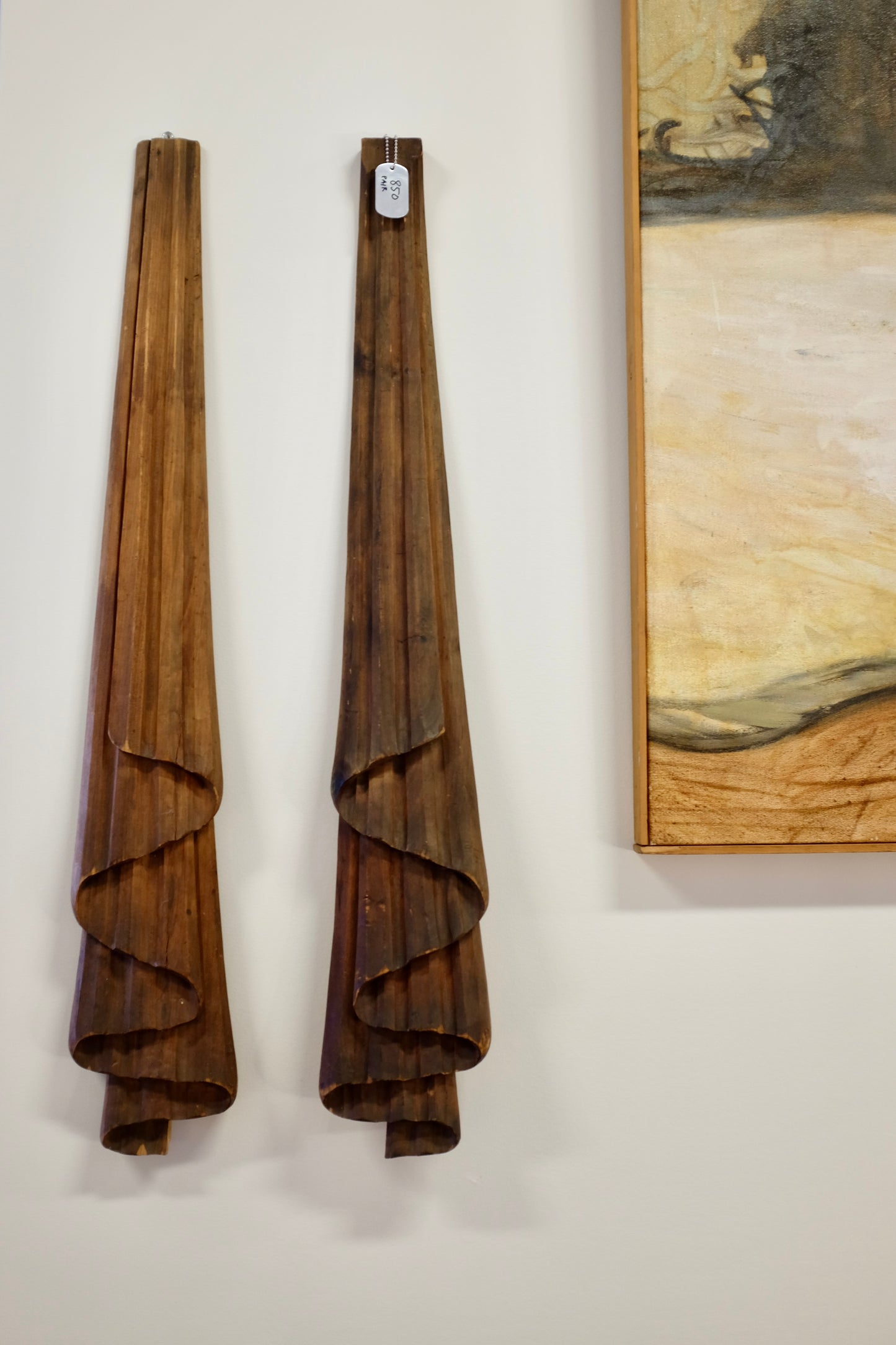 Carved Wood Drape Hangings, Pair