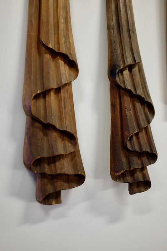 Carved Wood Drape Hangings, Pair