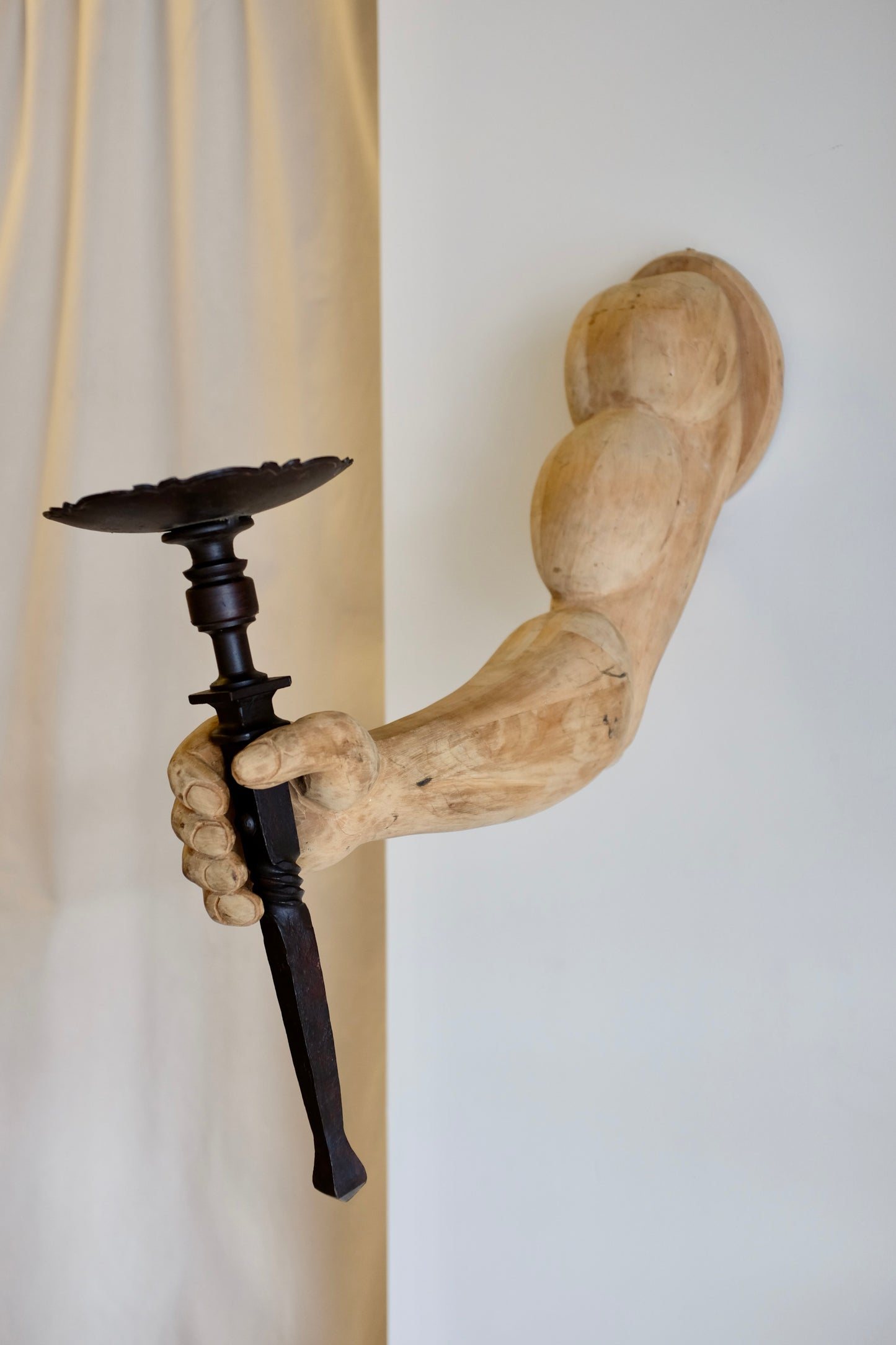 Very Muscular Carved Arm Sconces, Pair