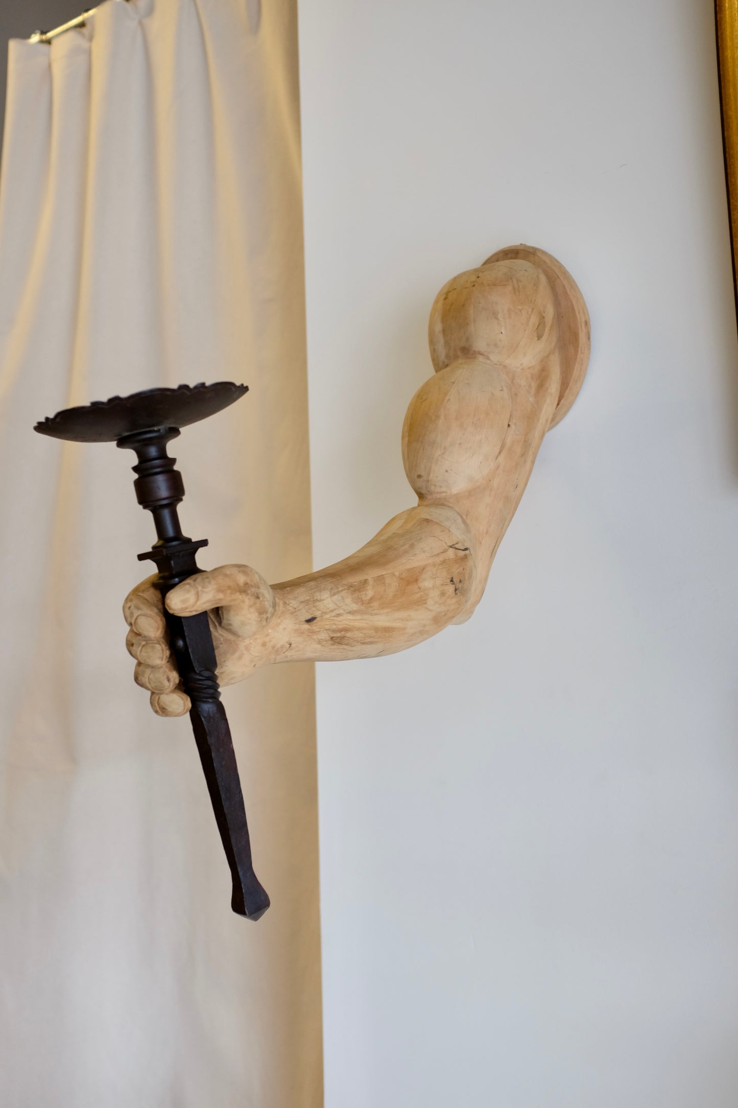 Very Muscular Carved Arm Sconces, Pair
