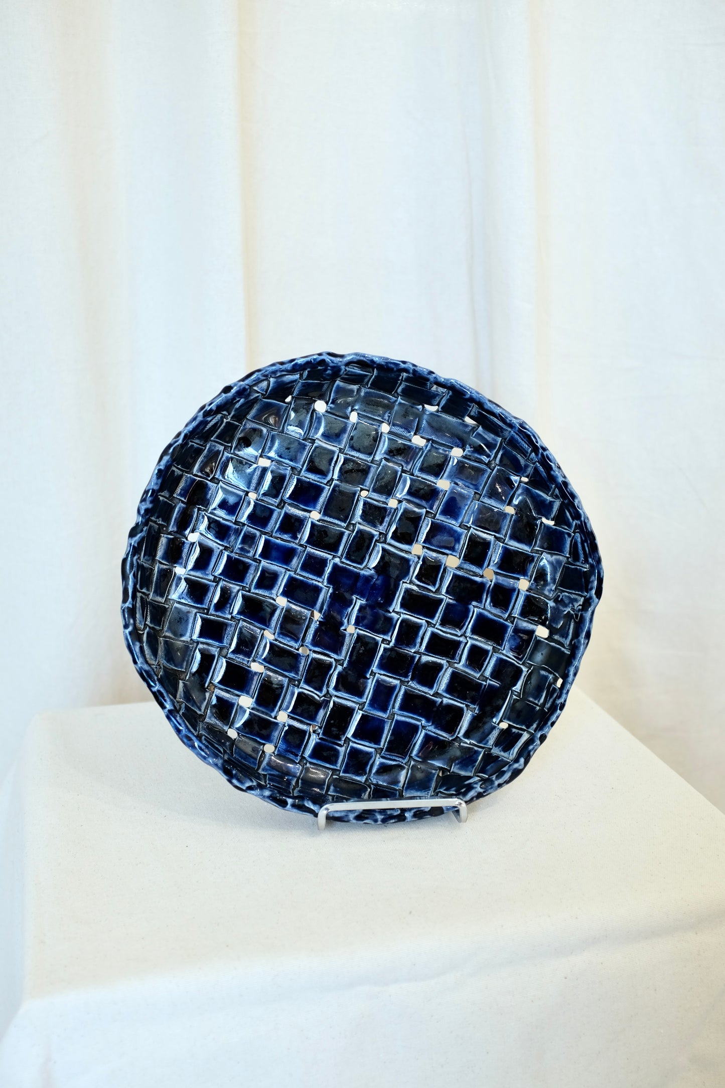 Blue Handmade Ceramic Woven Platter