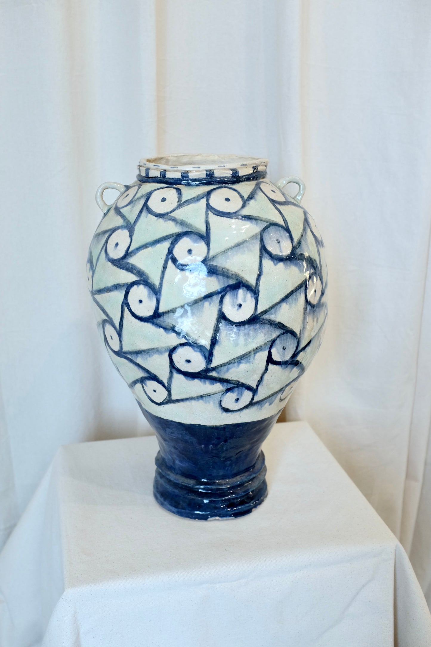 Large Blue and White Handmade Ceramic Vase
