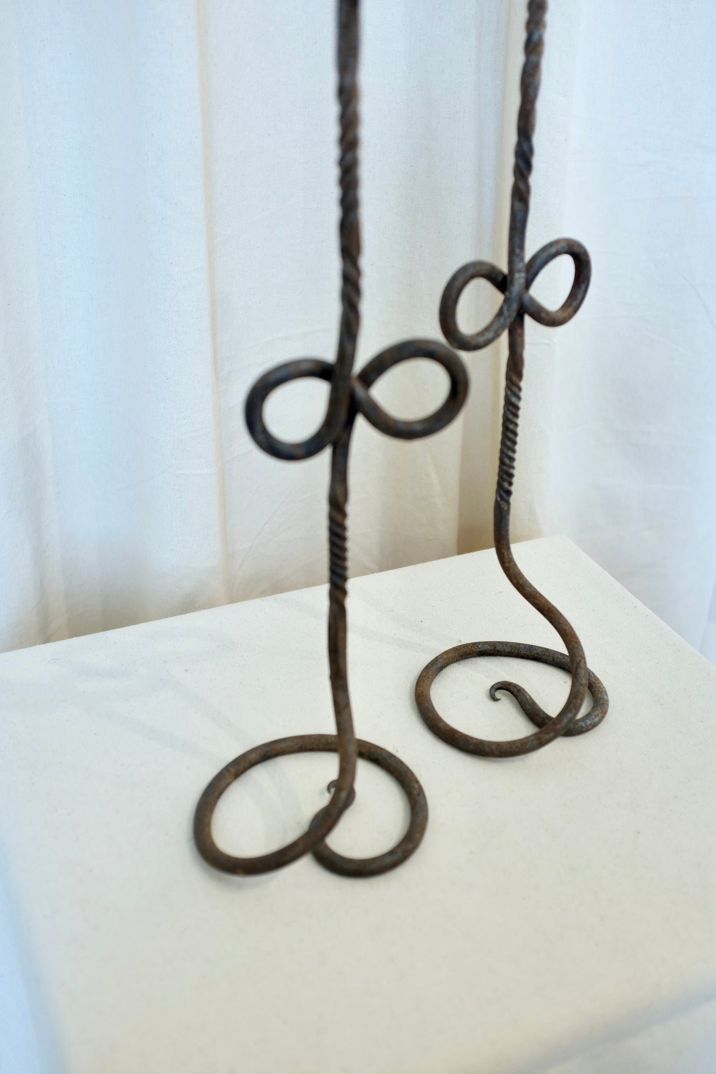 Wrought Iron Coiled Candlesticks, Pair