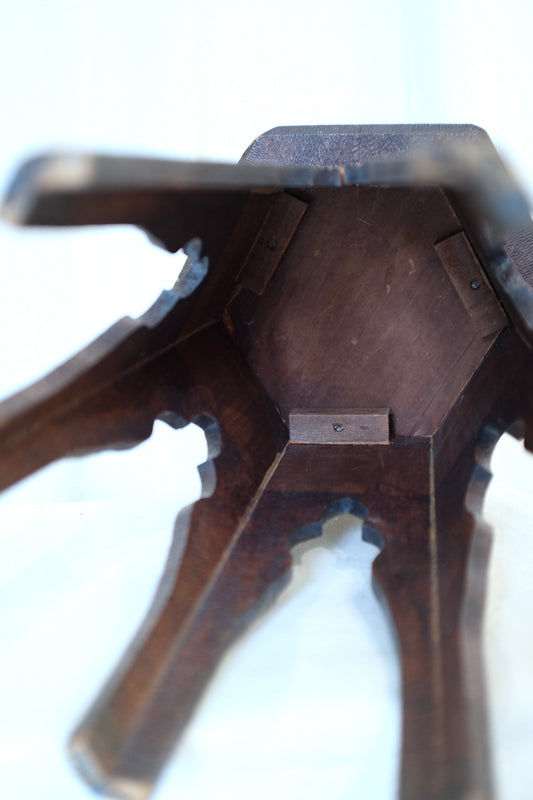 Flemish Art Pyrography Side Table with Roses